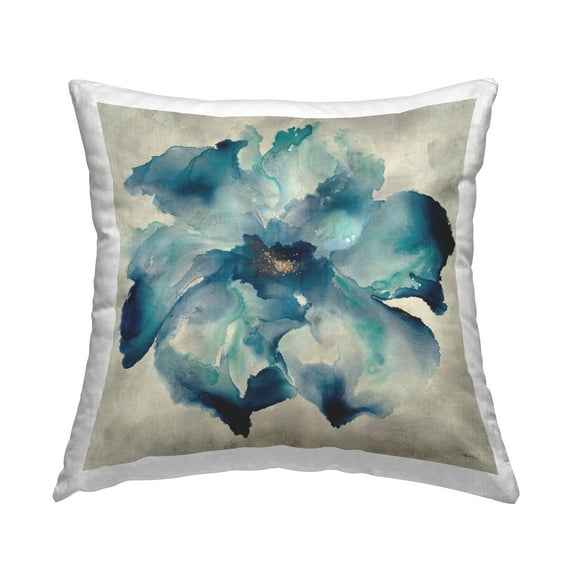 Stupell Industries Blue Flower Watercolor Splash Square Decorative Printed Throw Pillow, 18 x 18