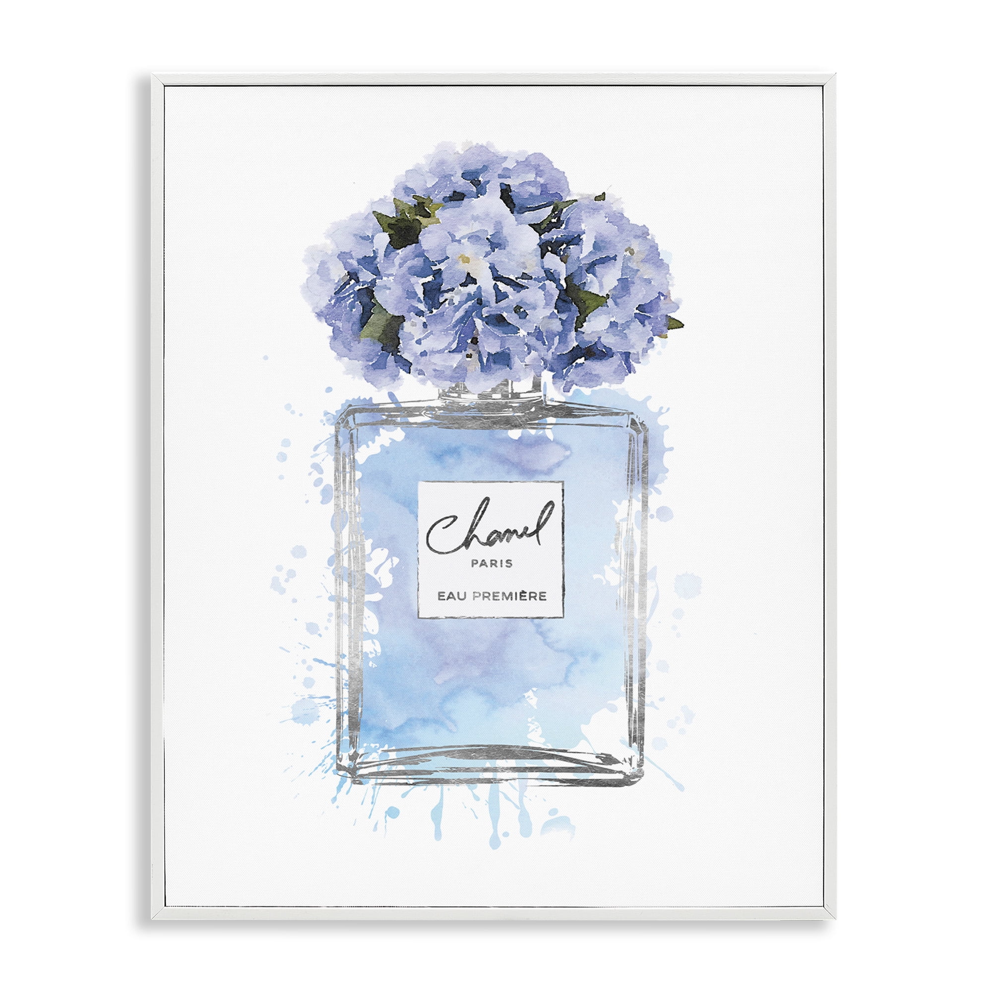 Stupell Industries Blue Flowers Perfume Bottle Beauty & Fashion Painting White Framed Art Print Wall Art, 11 x 14