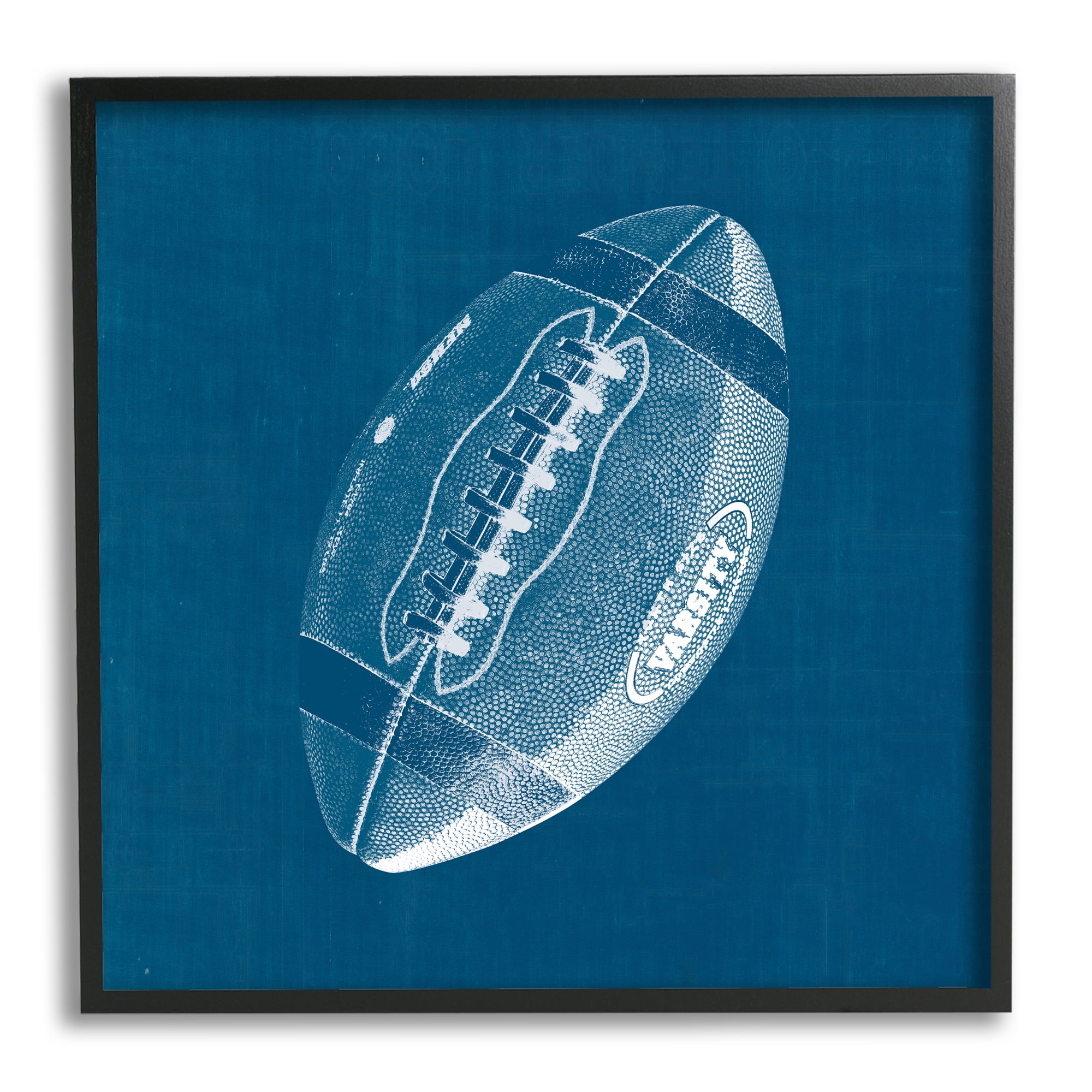 Stupell Industries Blue Football Blueprint Sports Painting Black Framed Art Print Wall Art, 24 x 24