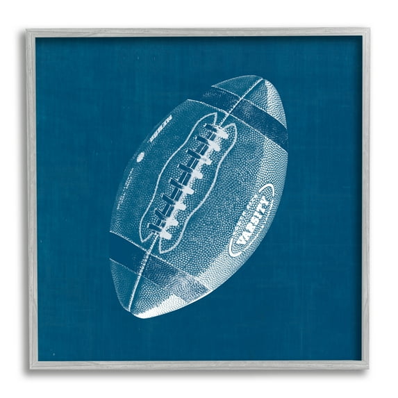 Stupell Industries Blue Football Blueprint Sports Painting Gray Framed Art Print Wall Art, 24 x 24