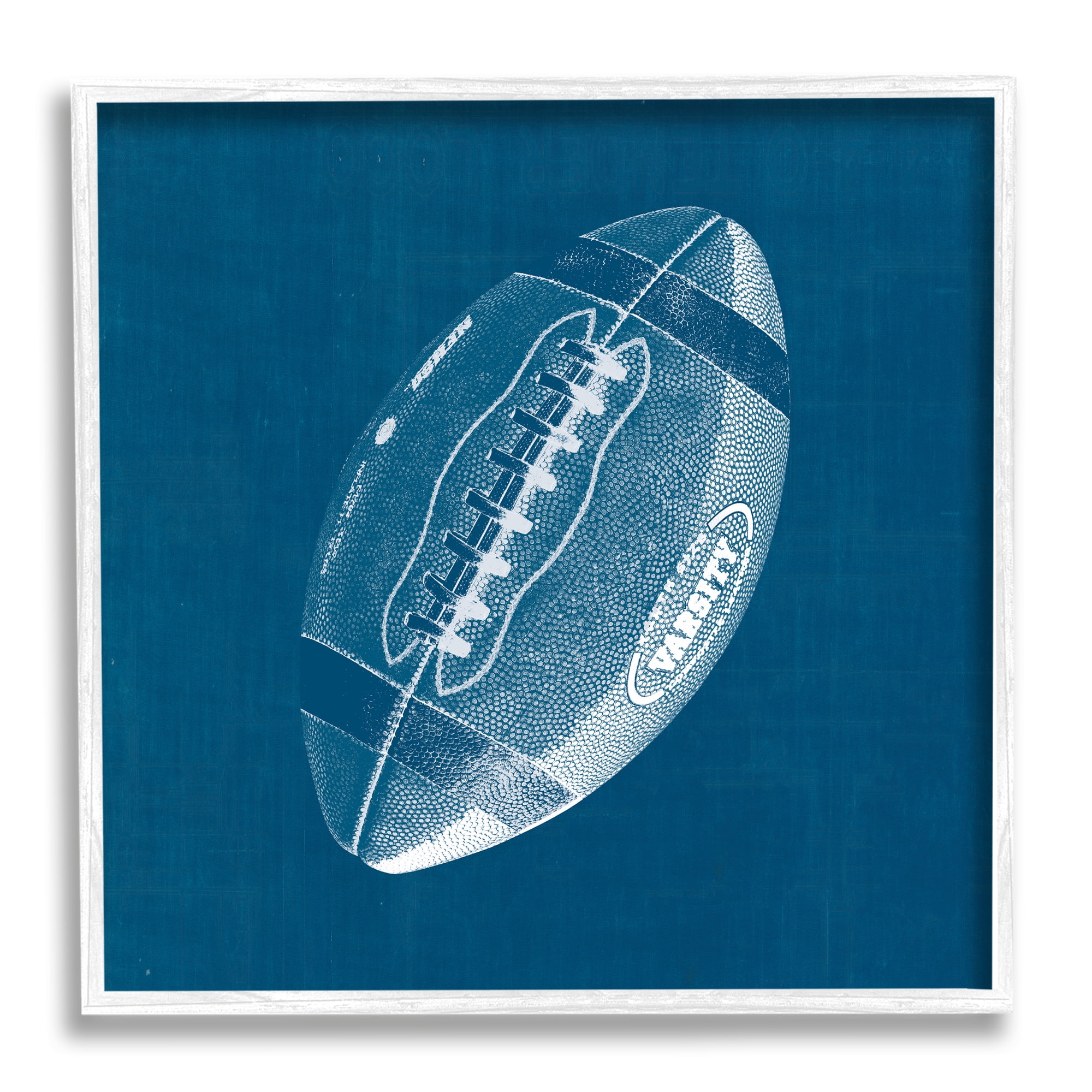 Stupell Industries Blue Football Blueprint Sports Painting White Framed Art Print Wall Art, 12 x 12