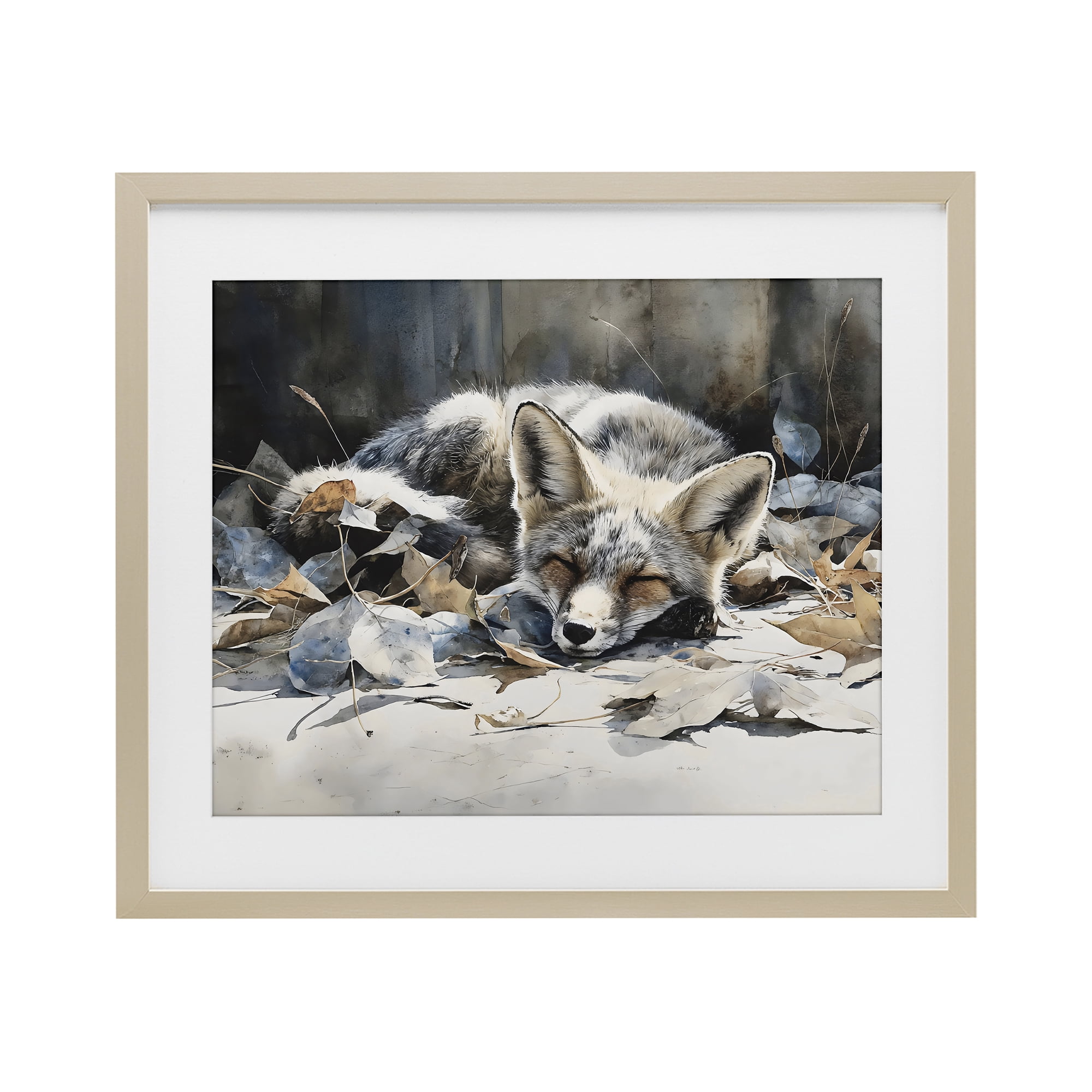 Stupell Industries Blue Fox Resting Among Leaves Birch Framed Print Under Glass, design by Franklyn Gregory