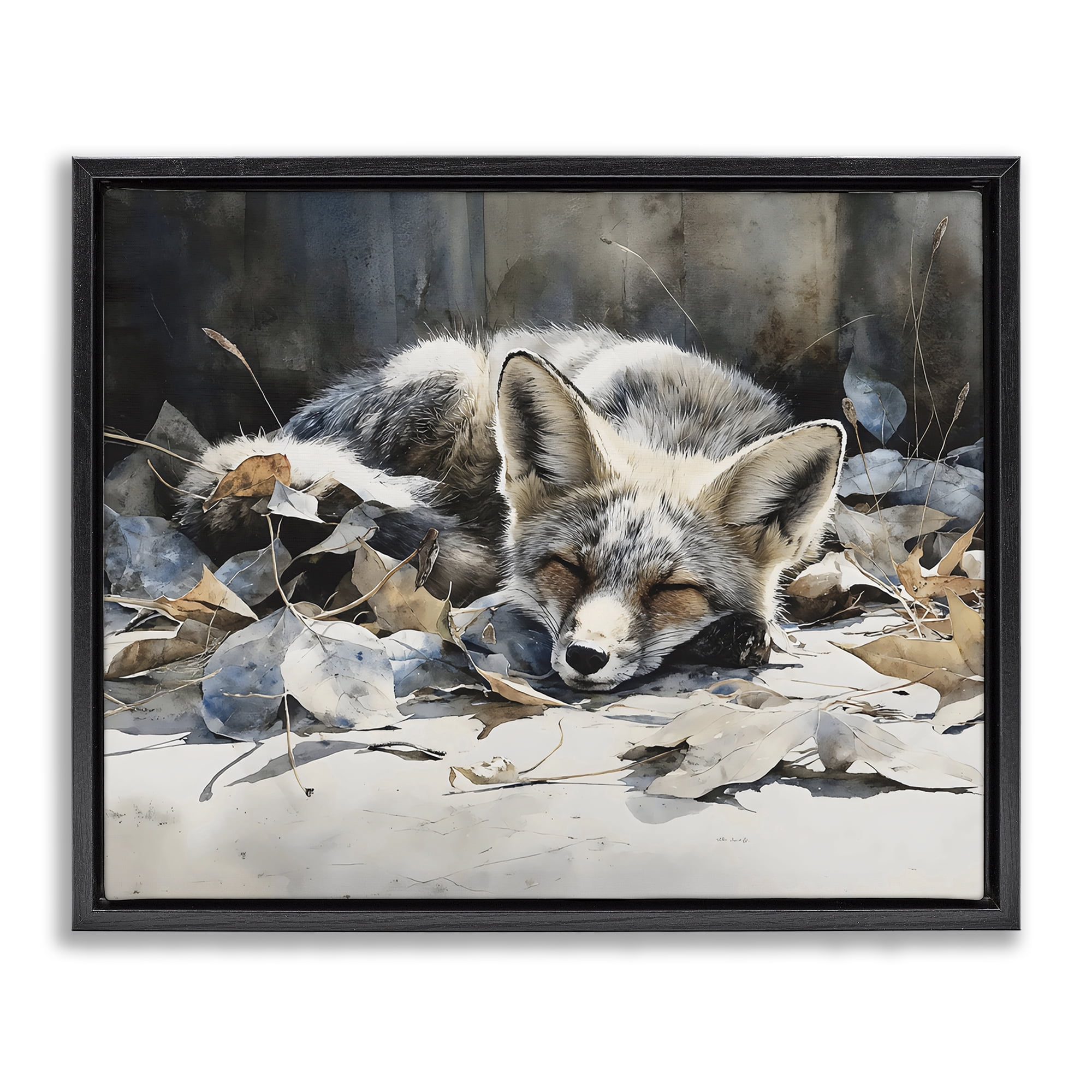 Stupell Industries Blue Fox Resting Among Leaves Black Framed Floater Canvas Wall Art, design by Franklyn Gregory