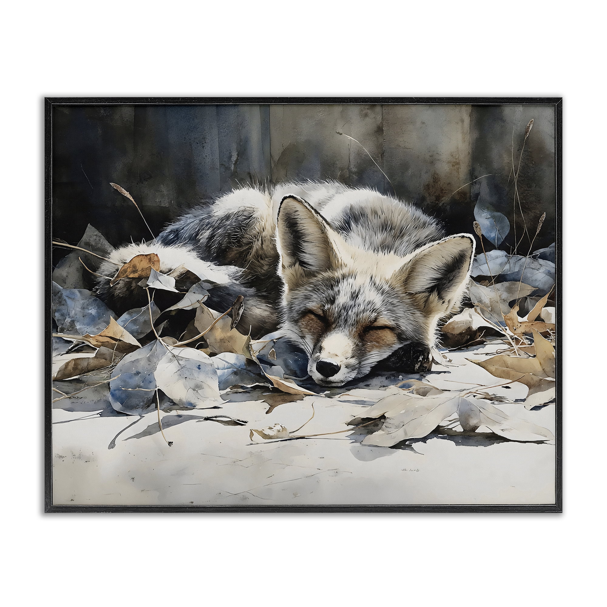 Stupell Industries Blue Fox Resting Among Leaves Black Framed Giclee Art, design by Franklyn Gregory