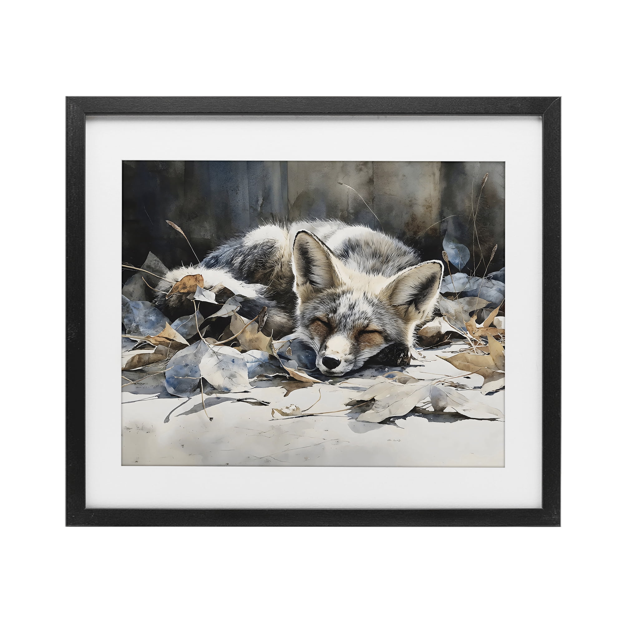 Stupell Industries Blue Fox Resting Among Leaves Black Framed Print Under Glass, design by Franklyn Gregory