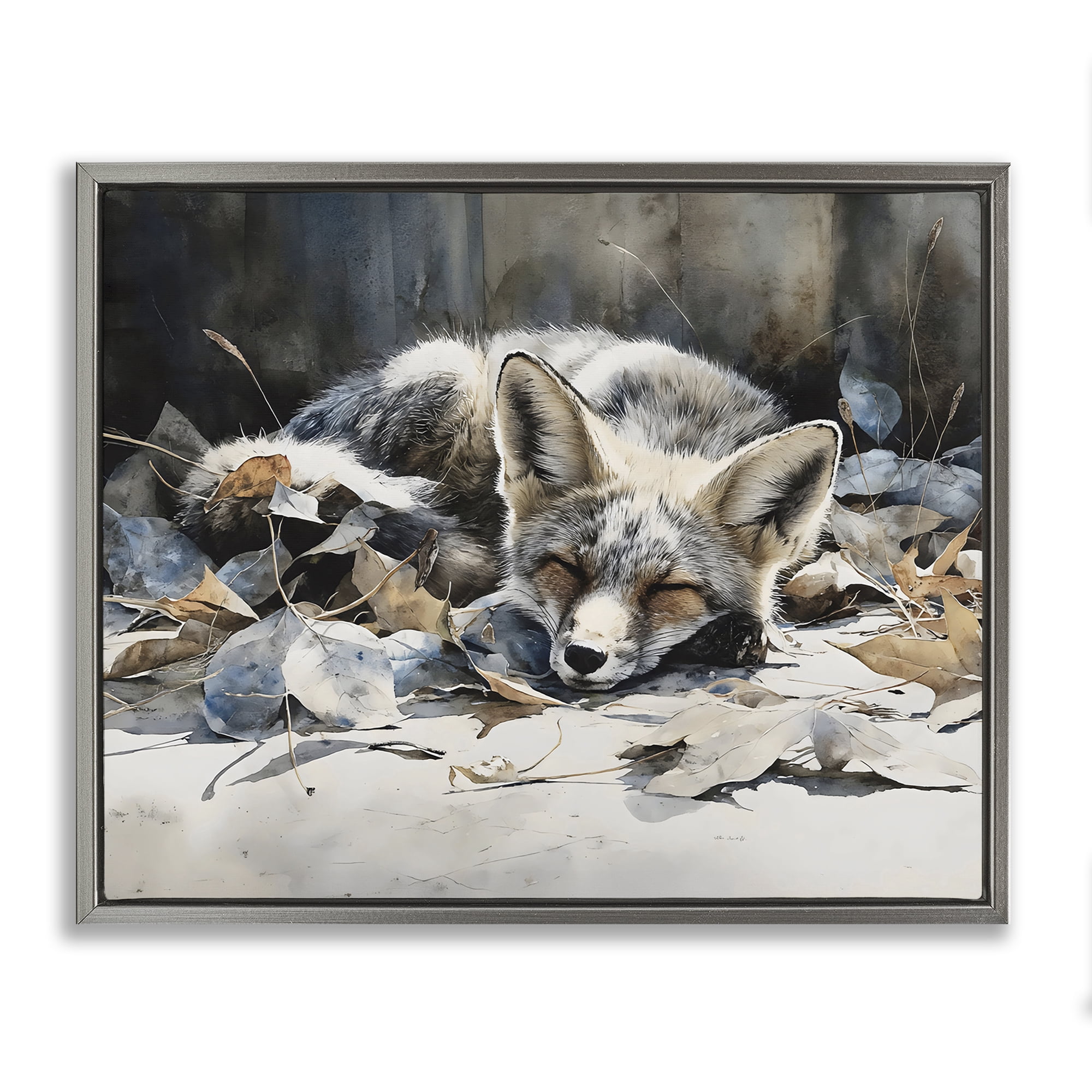 Stupell Industries Blue Fox Resting Among Leaves Gray Framed Floater Canvas Wall Art, design by Franklyn Gregory