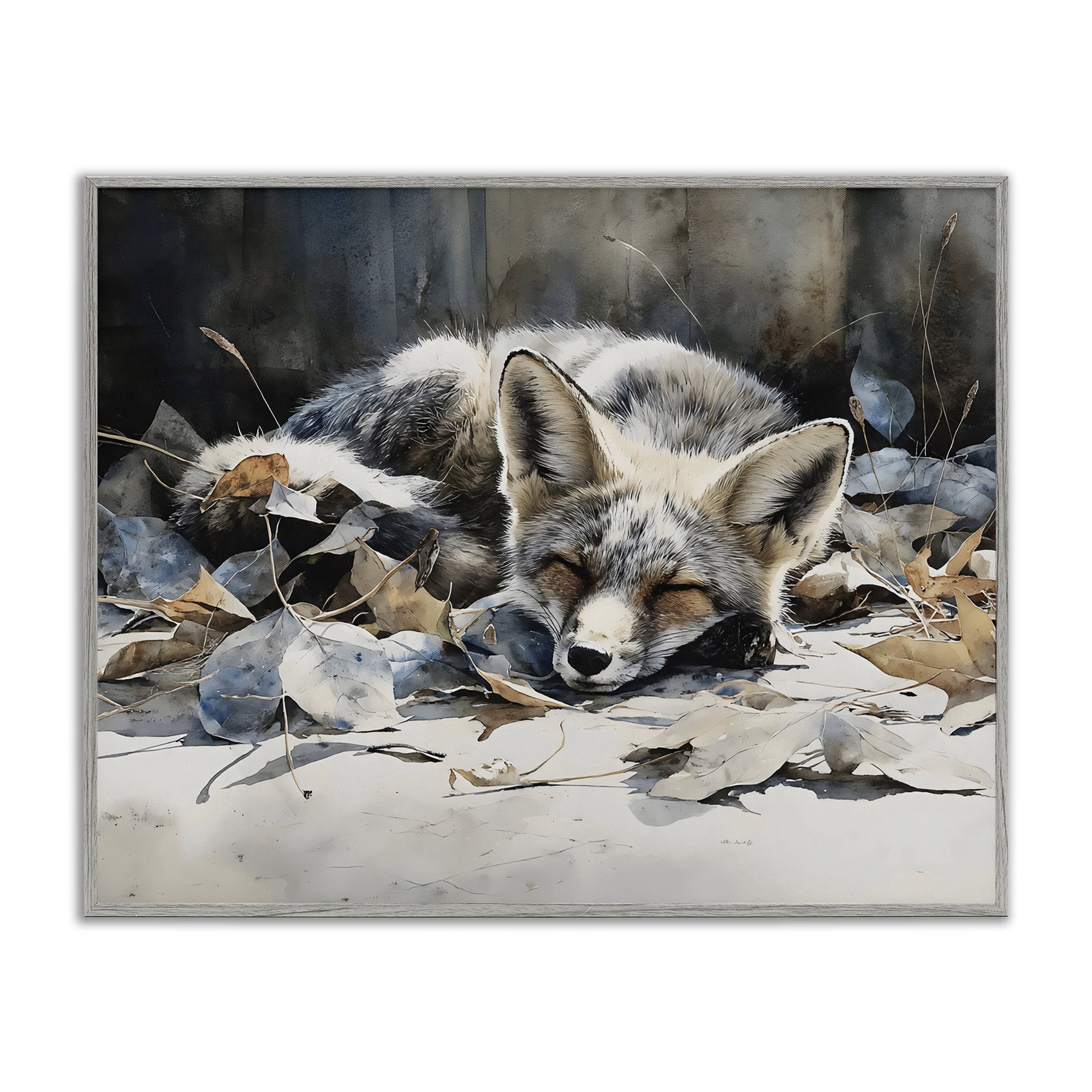 Stupell Industries Blue Fox Resting Among Leaves Gray Framed Giclee Art, design by Franklyn Gregory