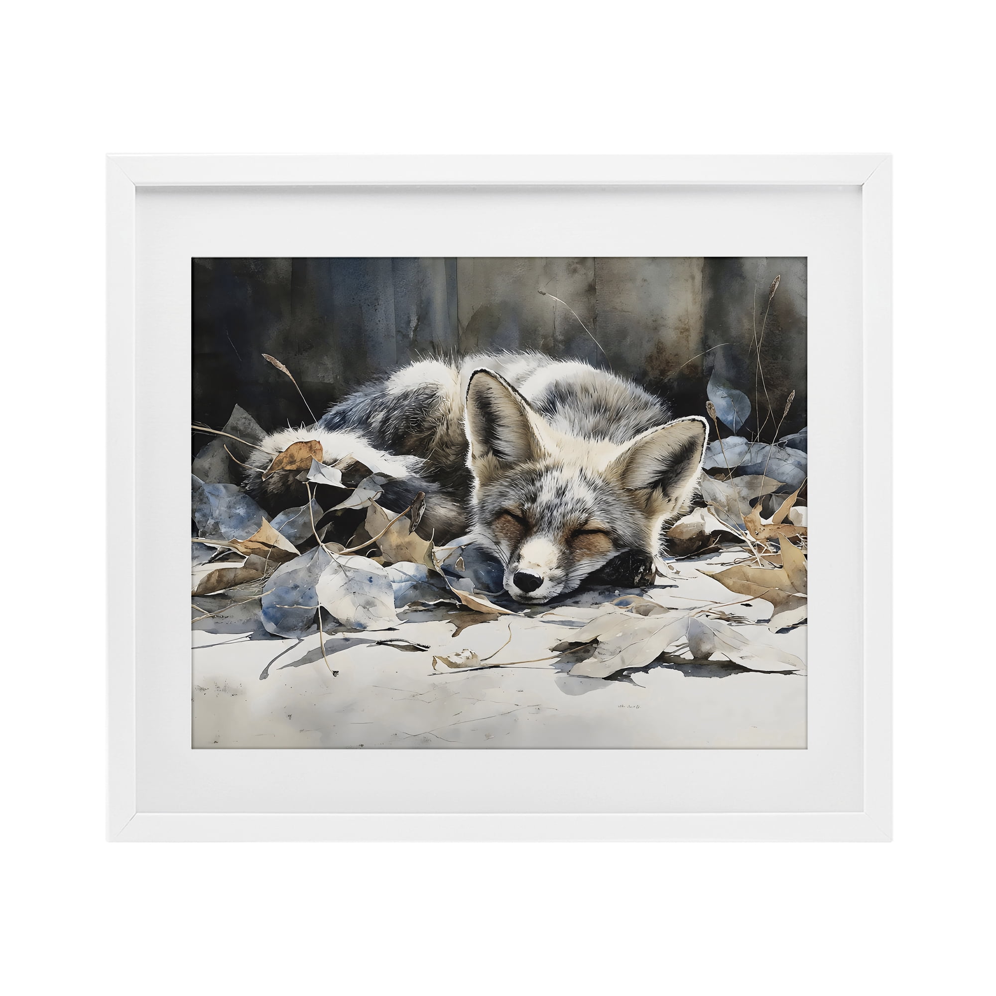 Stupell Industries Blue Fox Resting Among Leaves White Framed Print Under Glass, design by Franklyn Gregory