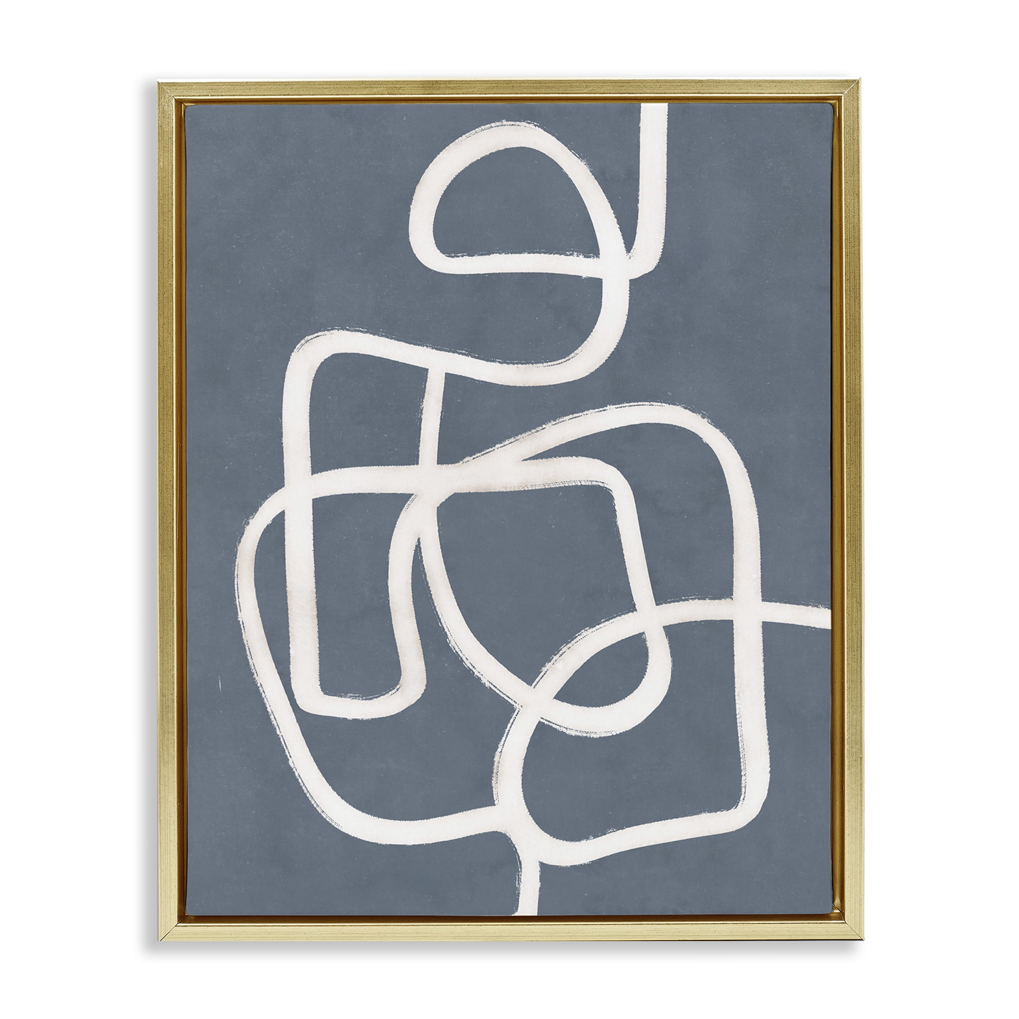 Stupell Industries Blue Freeflow Line Abstract Painting Gold Floater Framed Canvas Art Print Wall Art, 17 x 21
