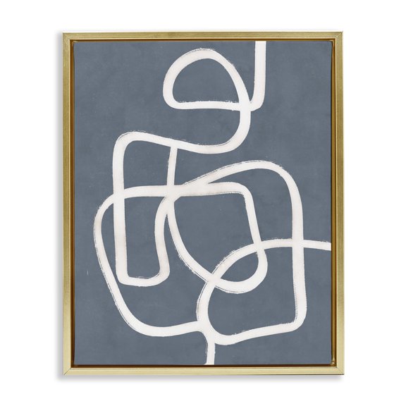 Stupell Industries Blue Freeflow Line Abstract Painting Gold Floater Framed Canvas Art Print Wall Art, 25 x 31