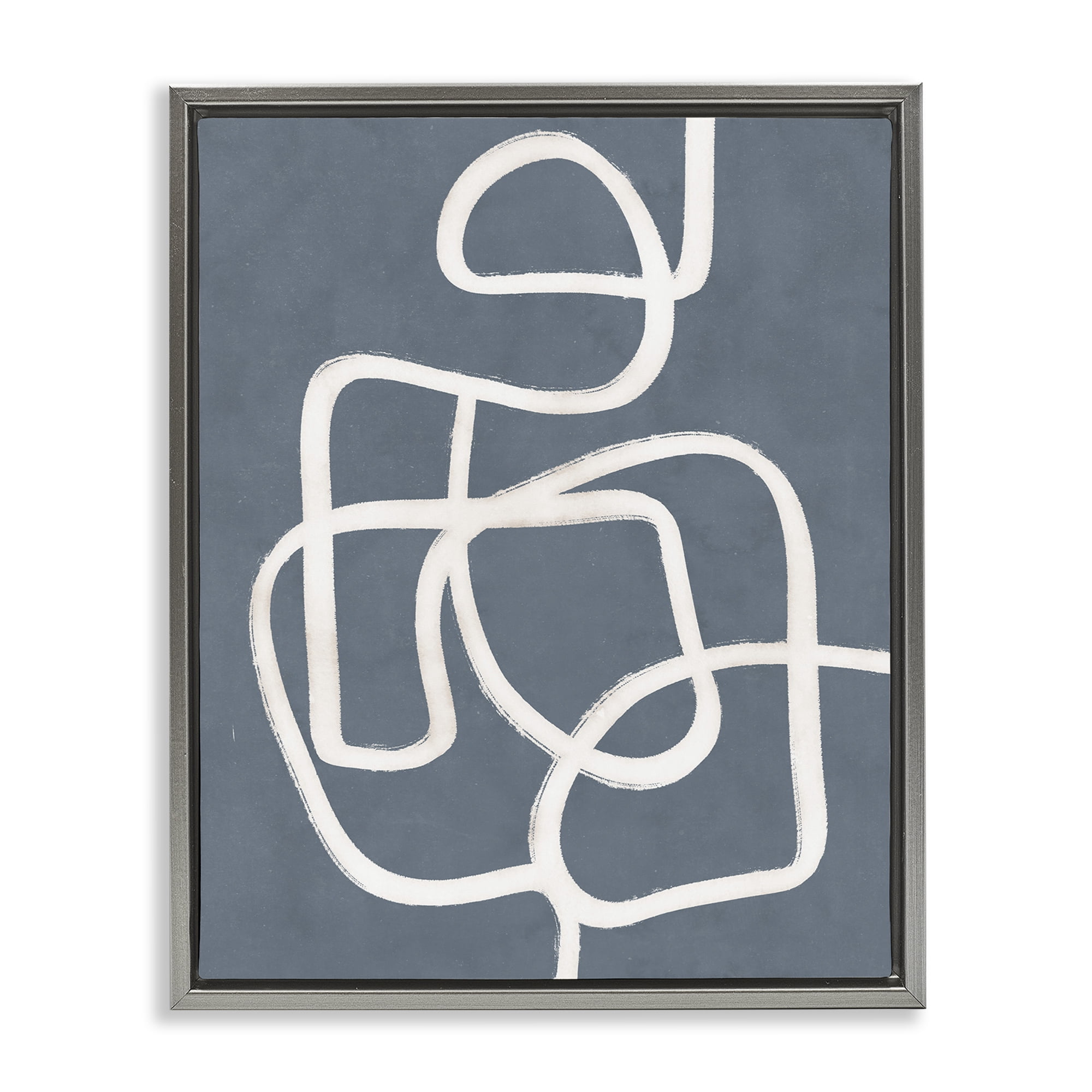 Stupell Industries Blue Freeflow Line Abstract Painting Gray Floater Framed Canvas Art Print Wall Art, 17 x 21