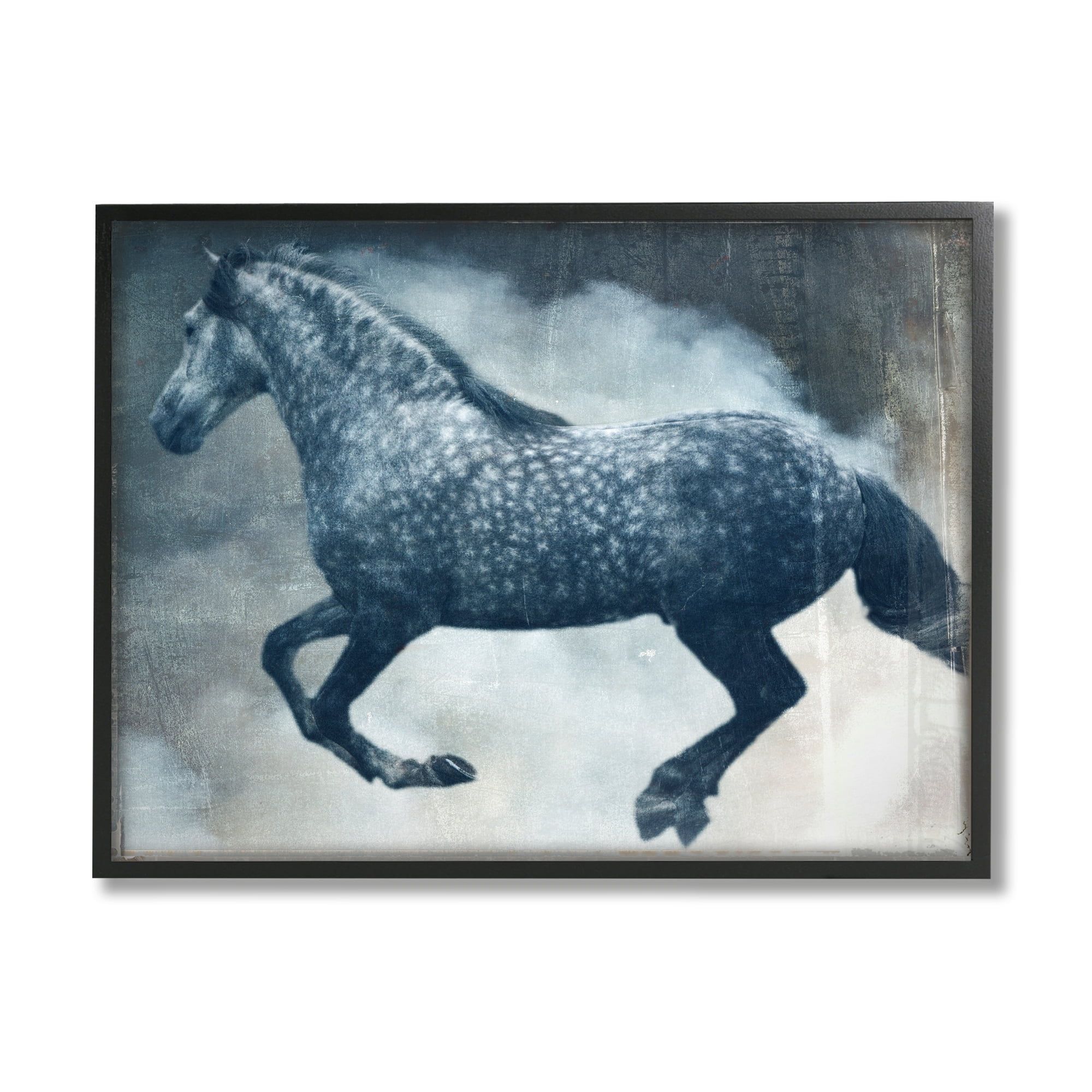 Stupell Industries Blue Galloping Horse Vintage Animals & Insects Painting Black Framed Art Print Wall Art