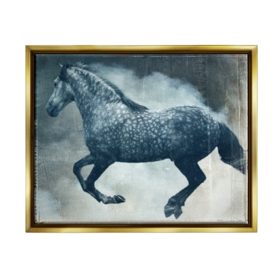 Stupell Industries Blue Galloping Horse Vintage Animals & Insects Painting Gold Floater Framed Art Print Wall Art