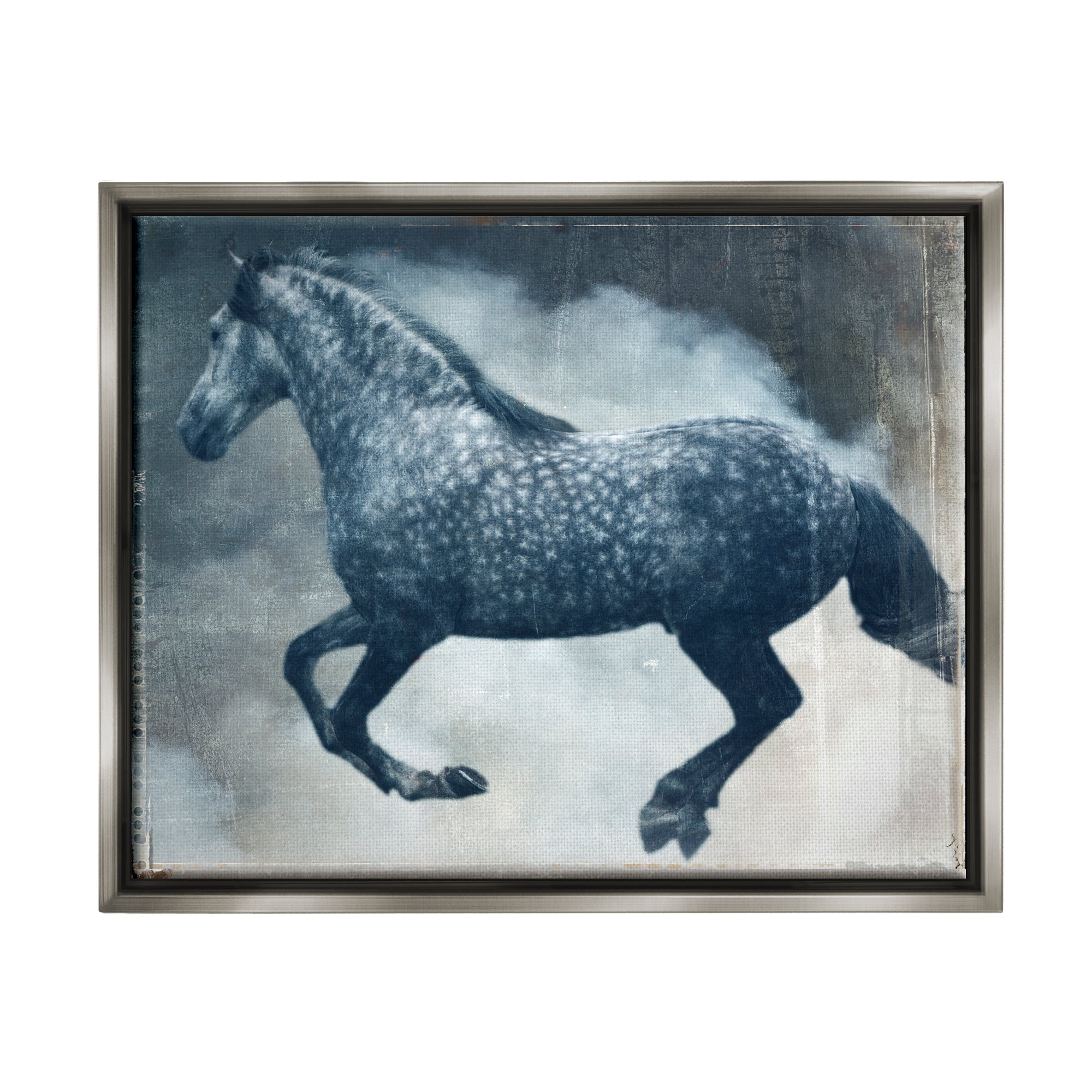Stupell Industries Blue Galloping Horse Vintage Animals & Insects Painting Gray Floater Framed Art Print Wall Art