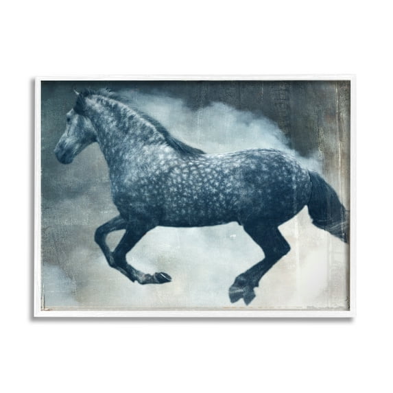 Stupell Industries Blue Galloping Horse Vintage Animals & Insects Painting White Framed Art Print Wall Art