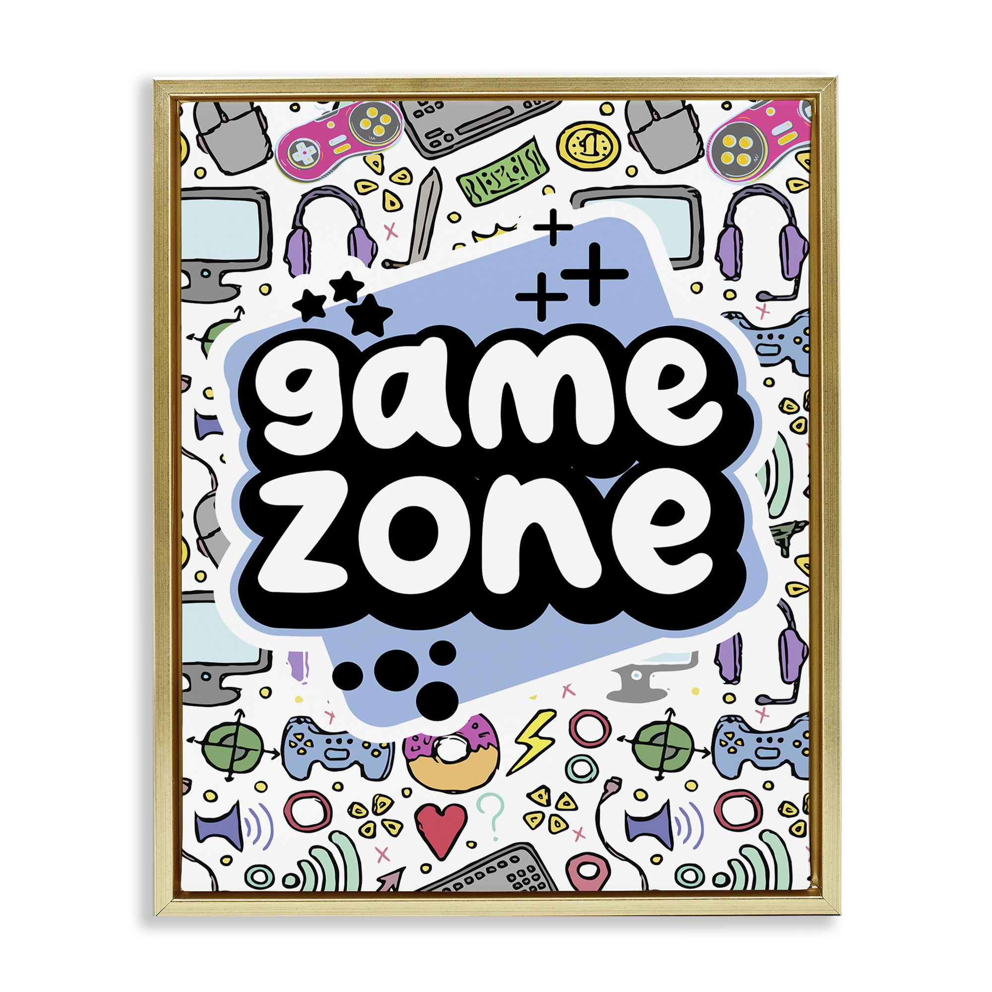 Stupell Industries Blue Game Zone Entertainment Painting Gold Floater Framed Canvas Art Print Wall Art, 17 x 21