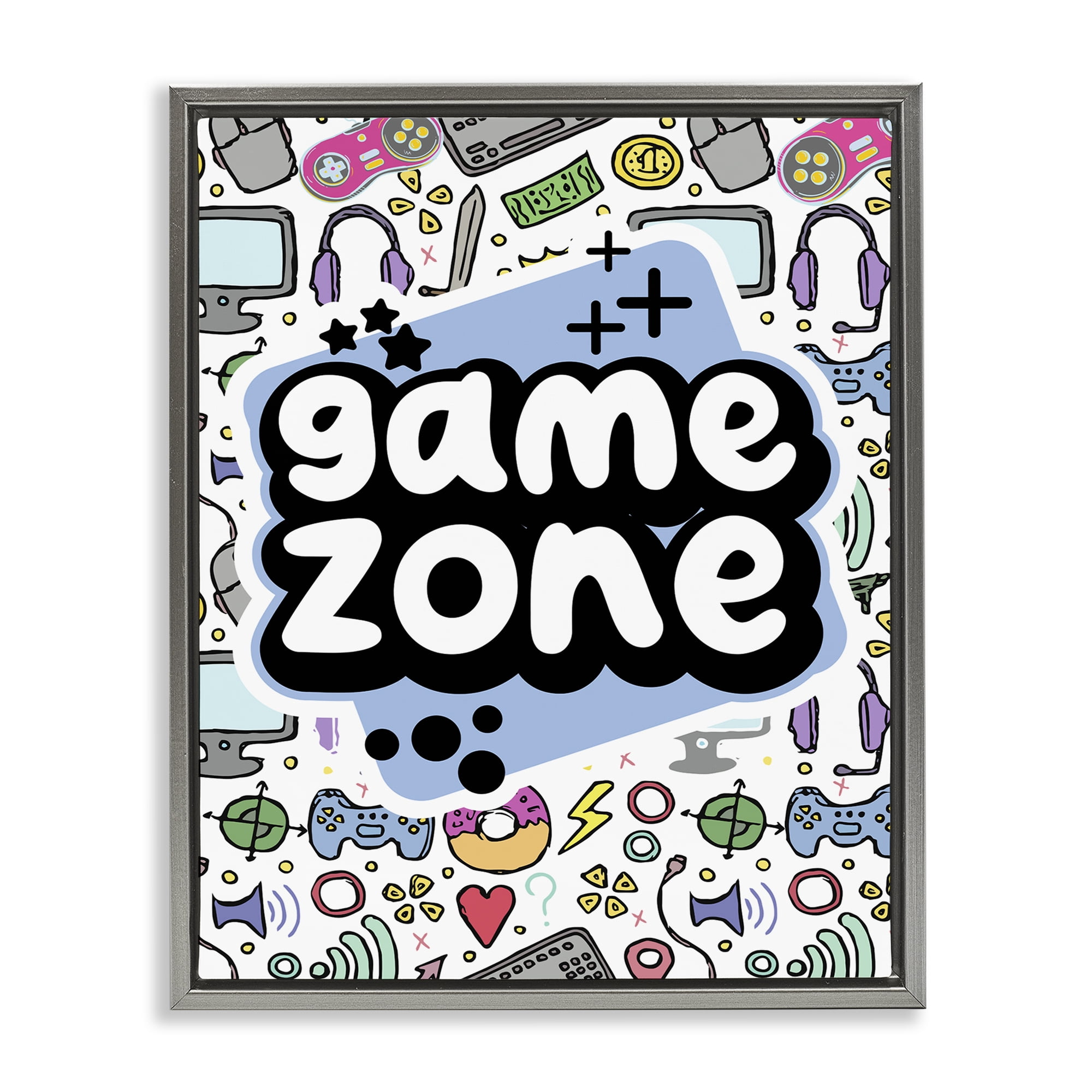 Stupell Industries Blue Game Zone Entertainment Painting Gray Floater Framed Canvas Art Print Wall Art, 17 x 21