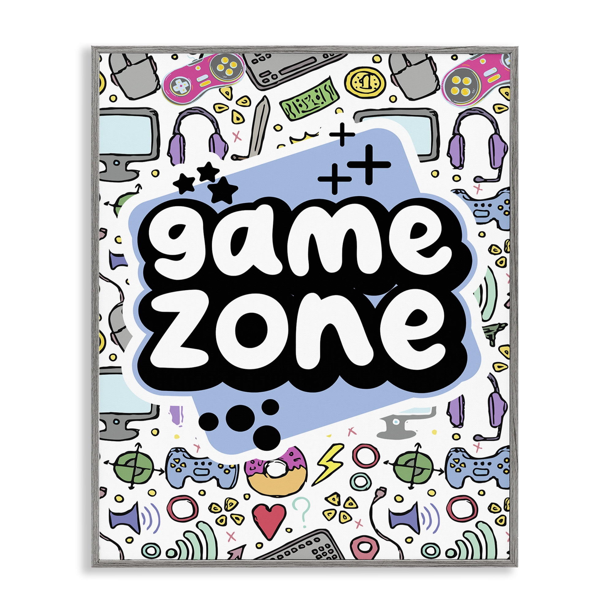 Stupell Industries Blue Game Zone Entertainment Painting Gray Framed Art Print Wall Art, 16 x 20