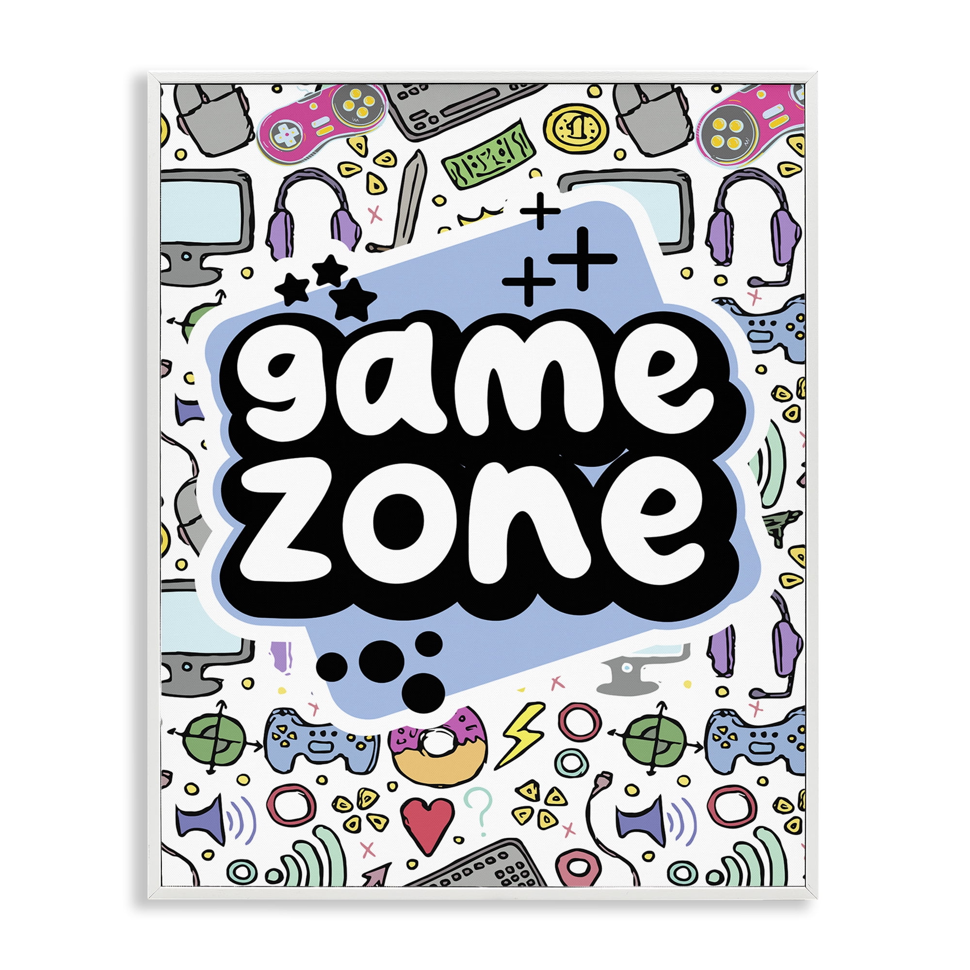 Stupell Industries Blue Game Zone Entertainment Painting White Framed Art Print Wall Art, 11 x 14