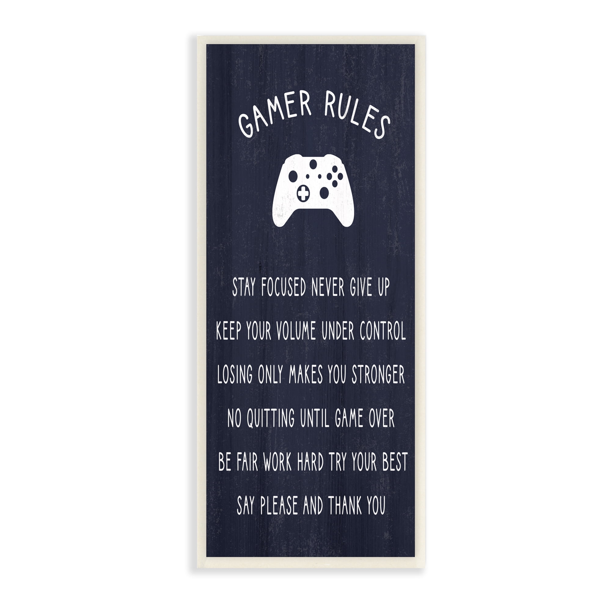 Stupell Industries Blue Gamer Rules Motivational Phrases for Children Inspirational Painting Unframed Art Print Wall Art, 7 x 17