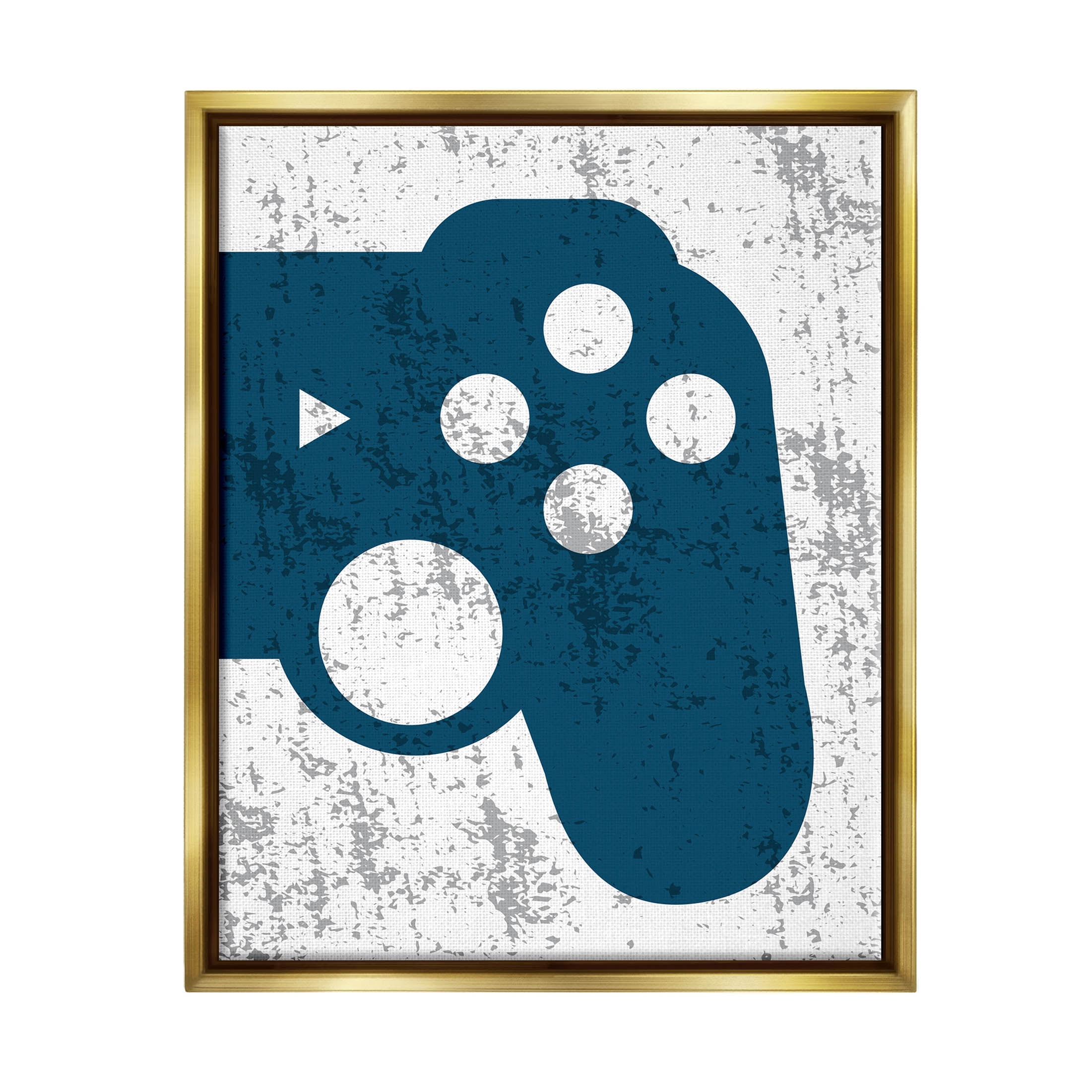 Stupell Industries Blue Gaming Controller Shape Graphic Art Metallic Gold Floating Framed Canvas Print Wall Art, Design by Kim Allen