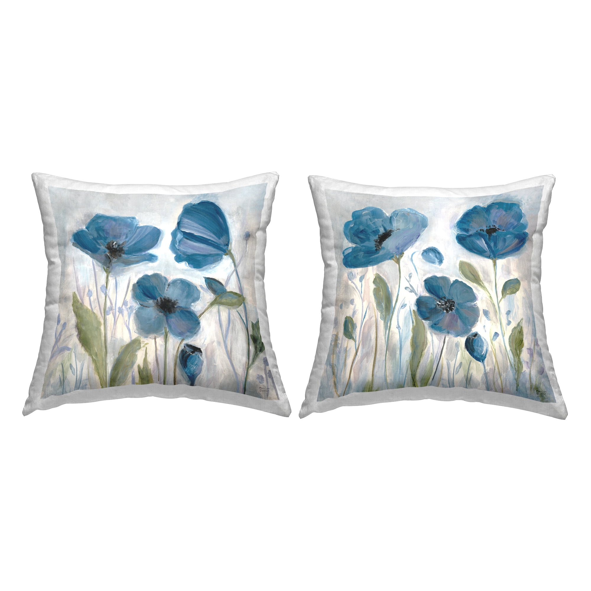 Stupell Industries Blue Garden Poppies 2 Piece Decorative Printed Throw Pillow Set, 18 x 18