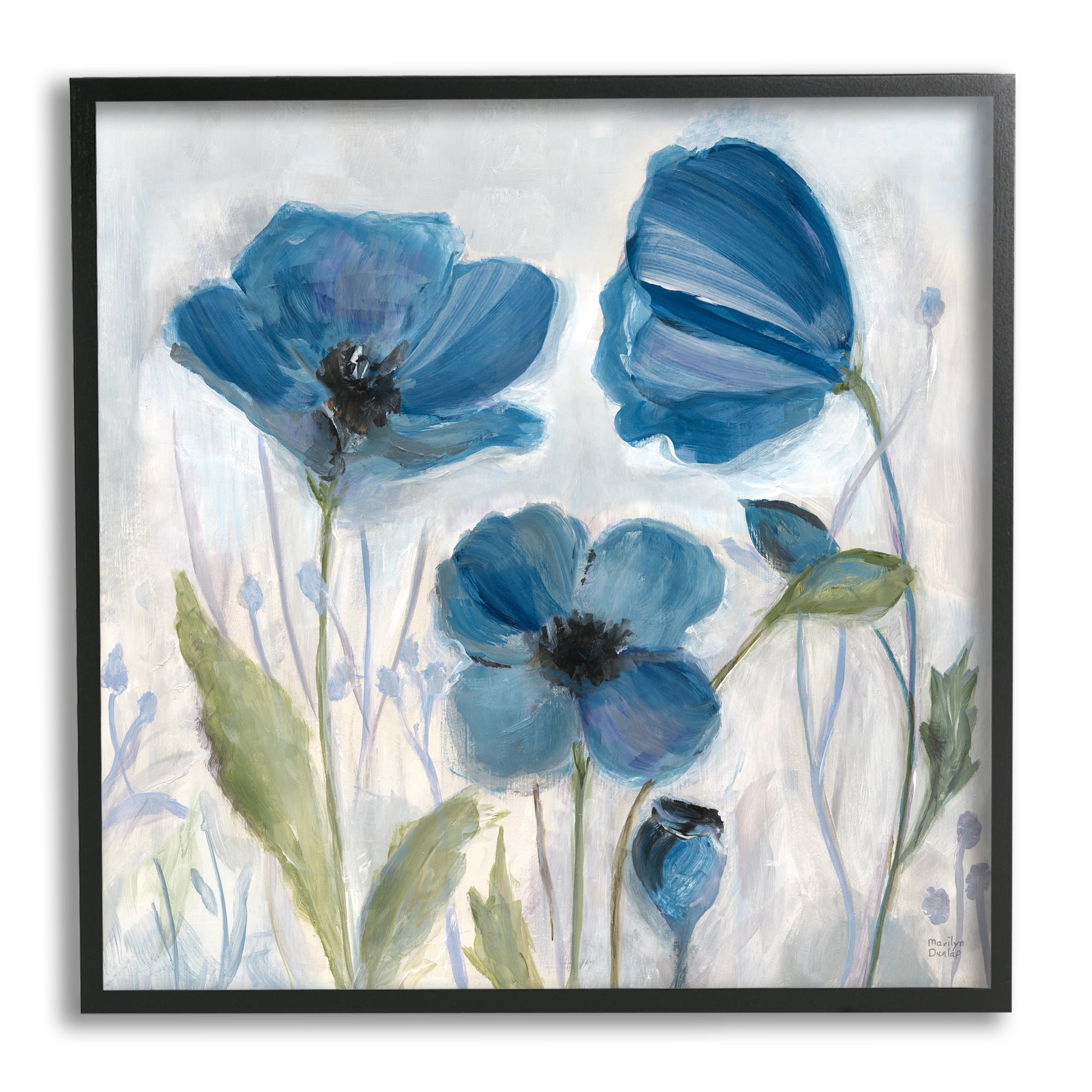 Stupell Industries Blue Garden Poppies Botanical & Floral Painting Black Framed Art Print Wall Art, 17 x 17