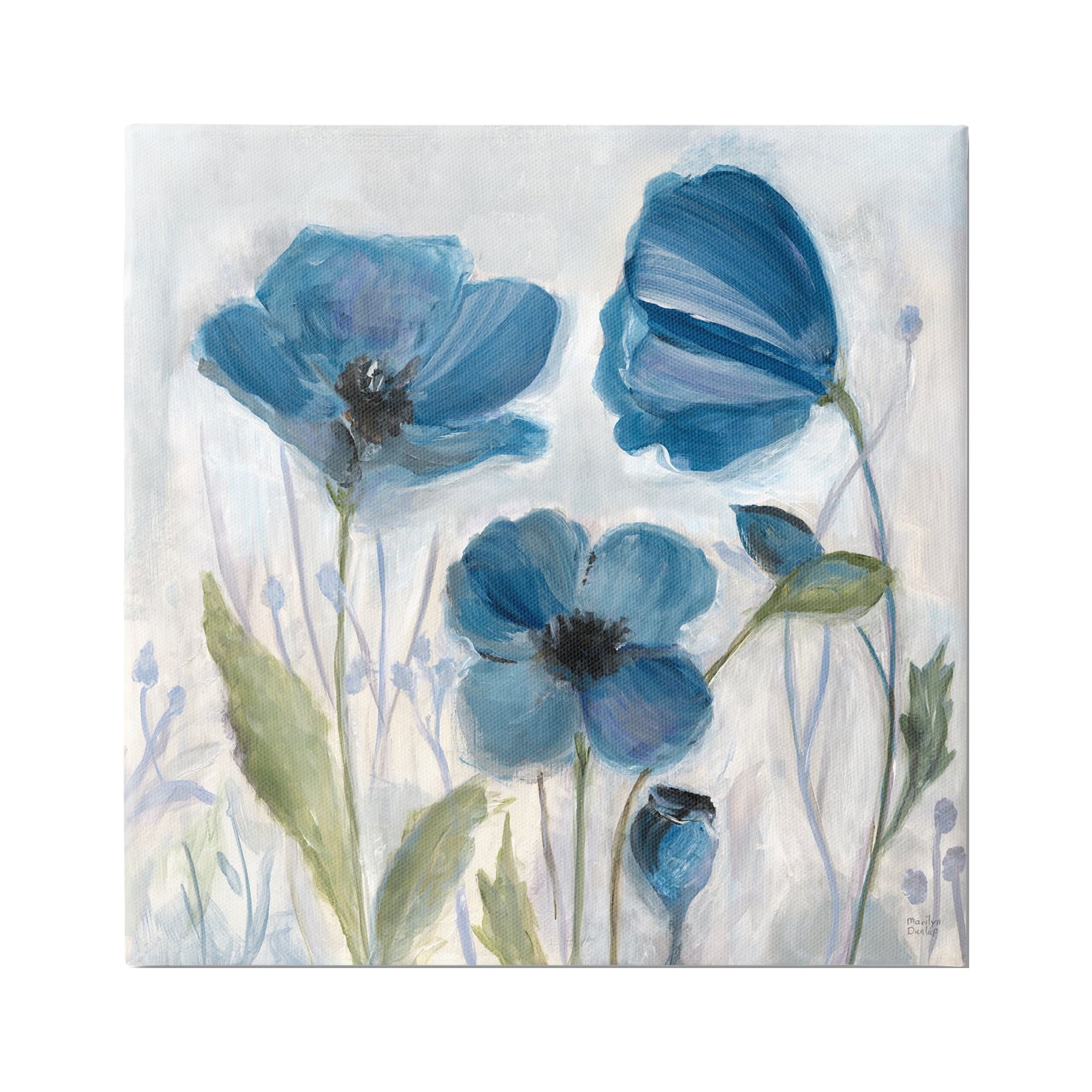 Stupell Industries Blue Garden Poppies Botanical & Floral Painting Gallery Wrapped Canvas Art Print Wall Art, 36 x 36