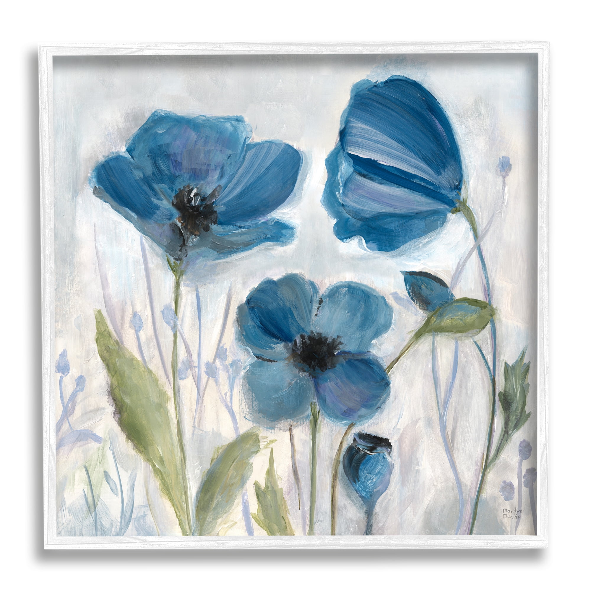 Stupell Industries Blue Garden Poppies Botanical & Floral Painting White Framed Art Print Wall Art, 12 x 12