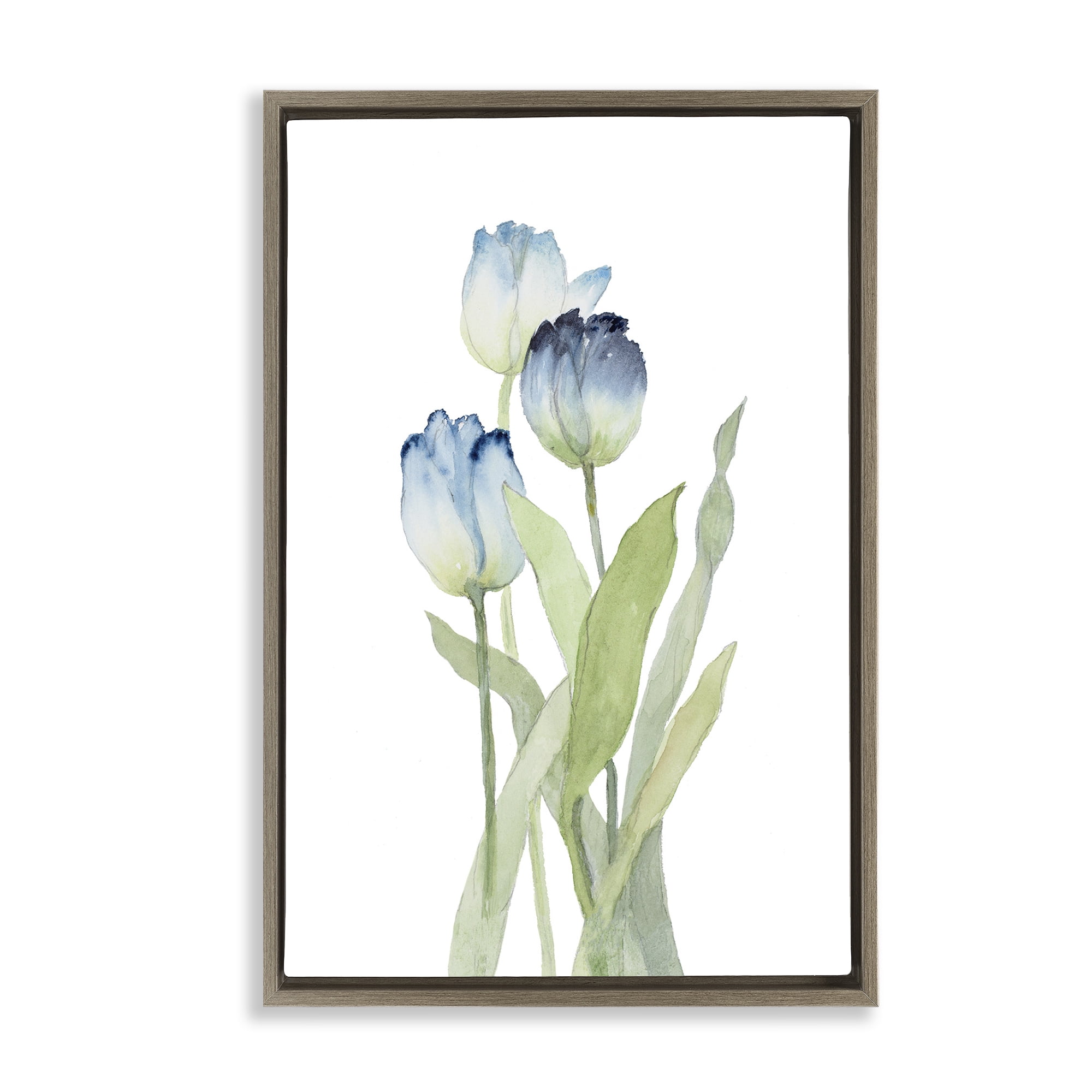 Stupell Industries Blue Garden Tulips Botanical & Floral Painting Brown Floater Framed Art Print Wall Art, 17 x 25