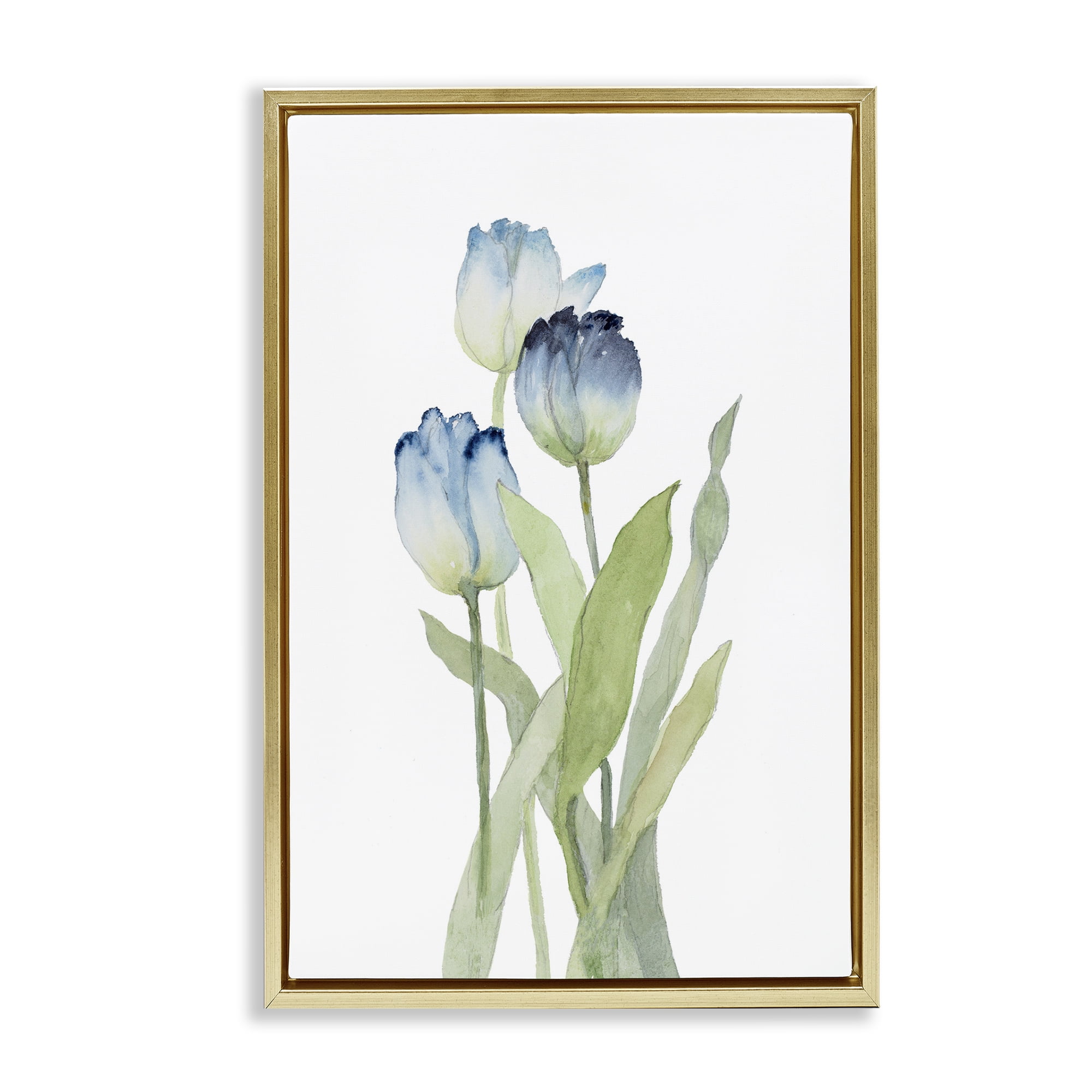 Stupell Industries Blue Garden Tulips Botanical & Floral Painting Gold Floater Framed Art Print Wall Art, 17 x 25