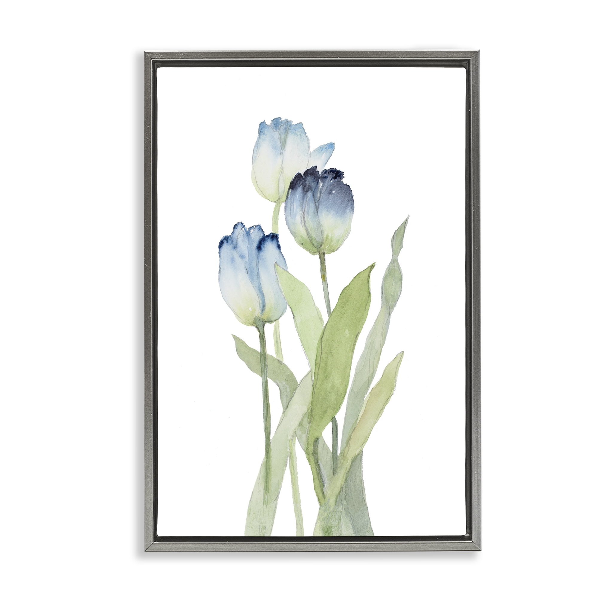 Stupell Industries Blue Garden Tulips Botanical & Floral Painting Gray Floater Framed Art Print Wall Art, 21 x 31