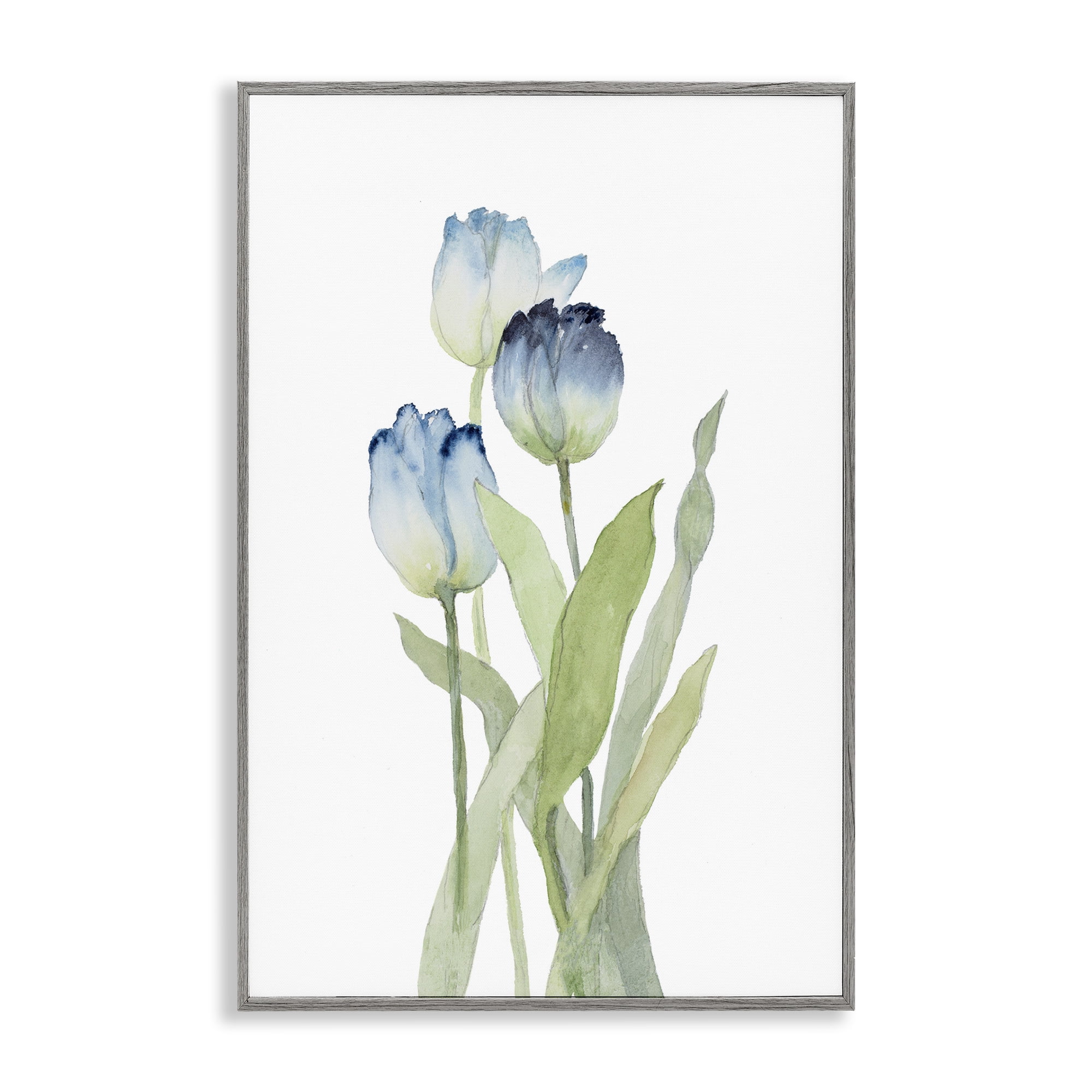 Stupell Industries Blue Garden Tulips Botanical & Floral Painting Gray Framed Art Print Wall Art, 12 x 18