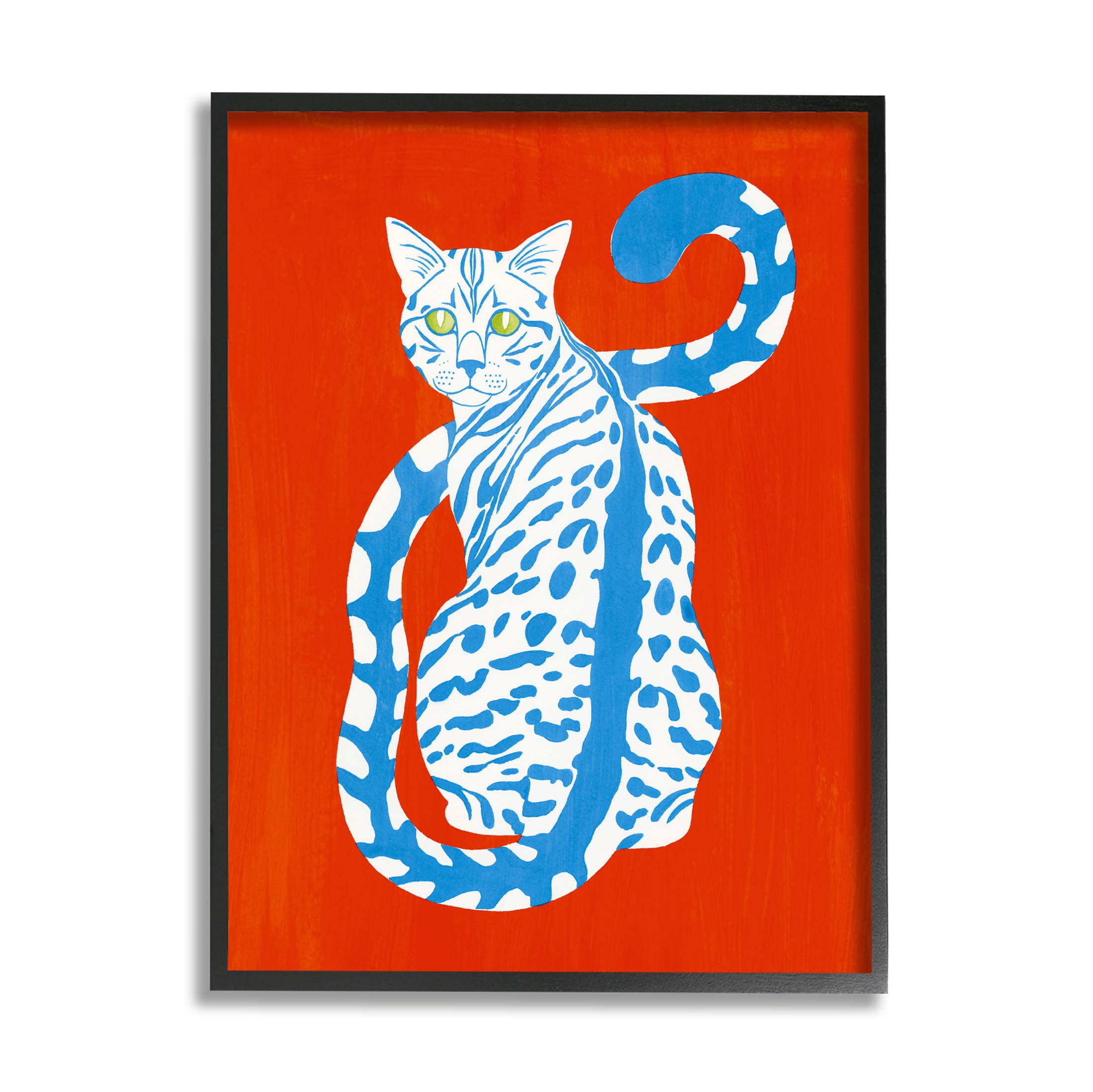 Stupell Industries Blue Gazing Cat Bold Modern Design Graphic Art Black Framed Art Print Wall Art, Design by Grace Popp