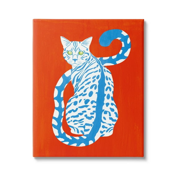 Stupell Industries Blue Gazing Cat Bold Modern Design Graphic Art Gallery Wrapped Canvas Print Wall Art, Design by Grace Popp