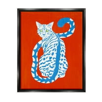 Stupell Industries Blue Gazing Cat Bold Modern Design Graphic Art Jet Black Floating Framed Canvas Print Wall Art, Design by Grace Popp