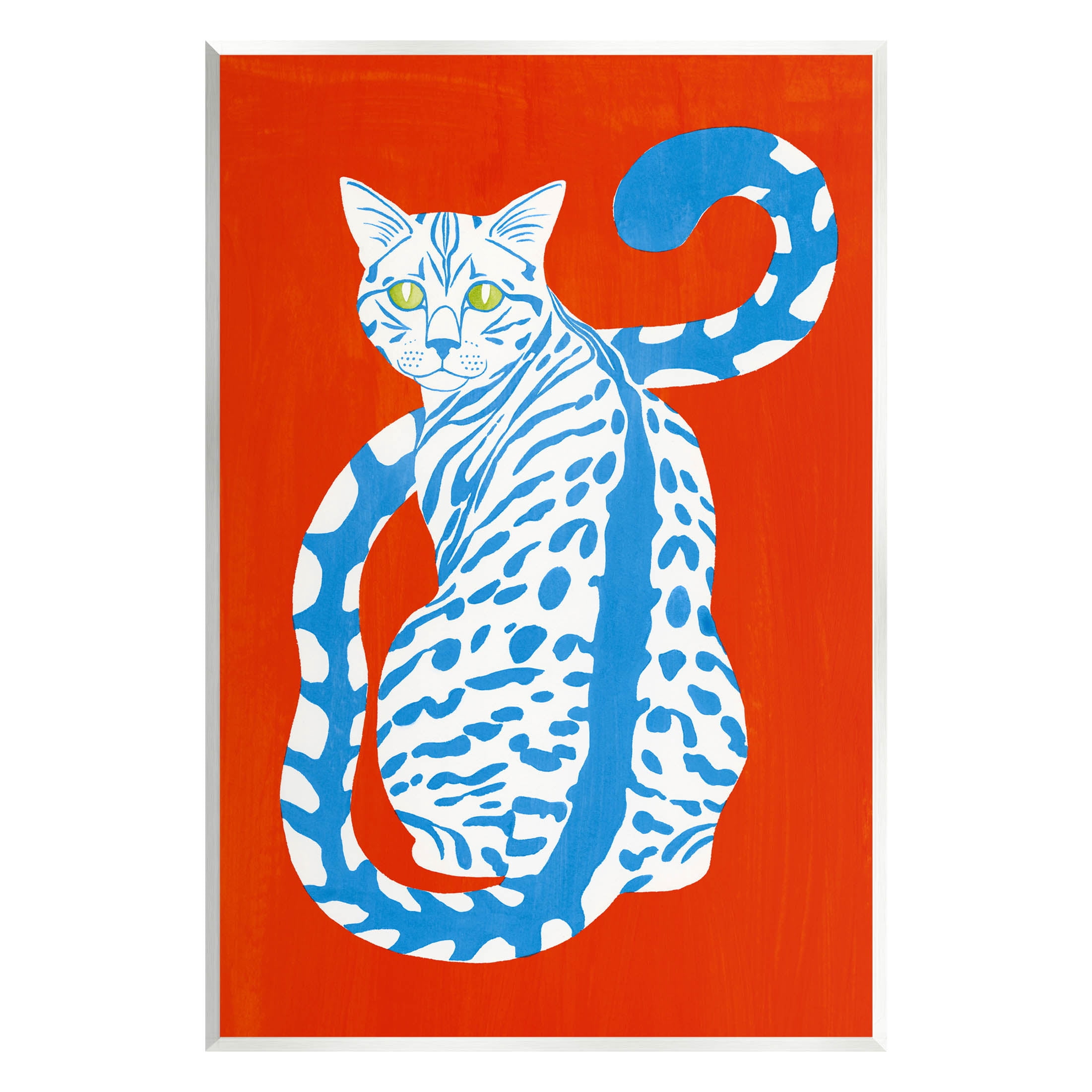 Stupell Industries Blue Gazing Cat Bold Modern Design Graphic Art Unframed Art Print Wall Art, Design by Grace Popp