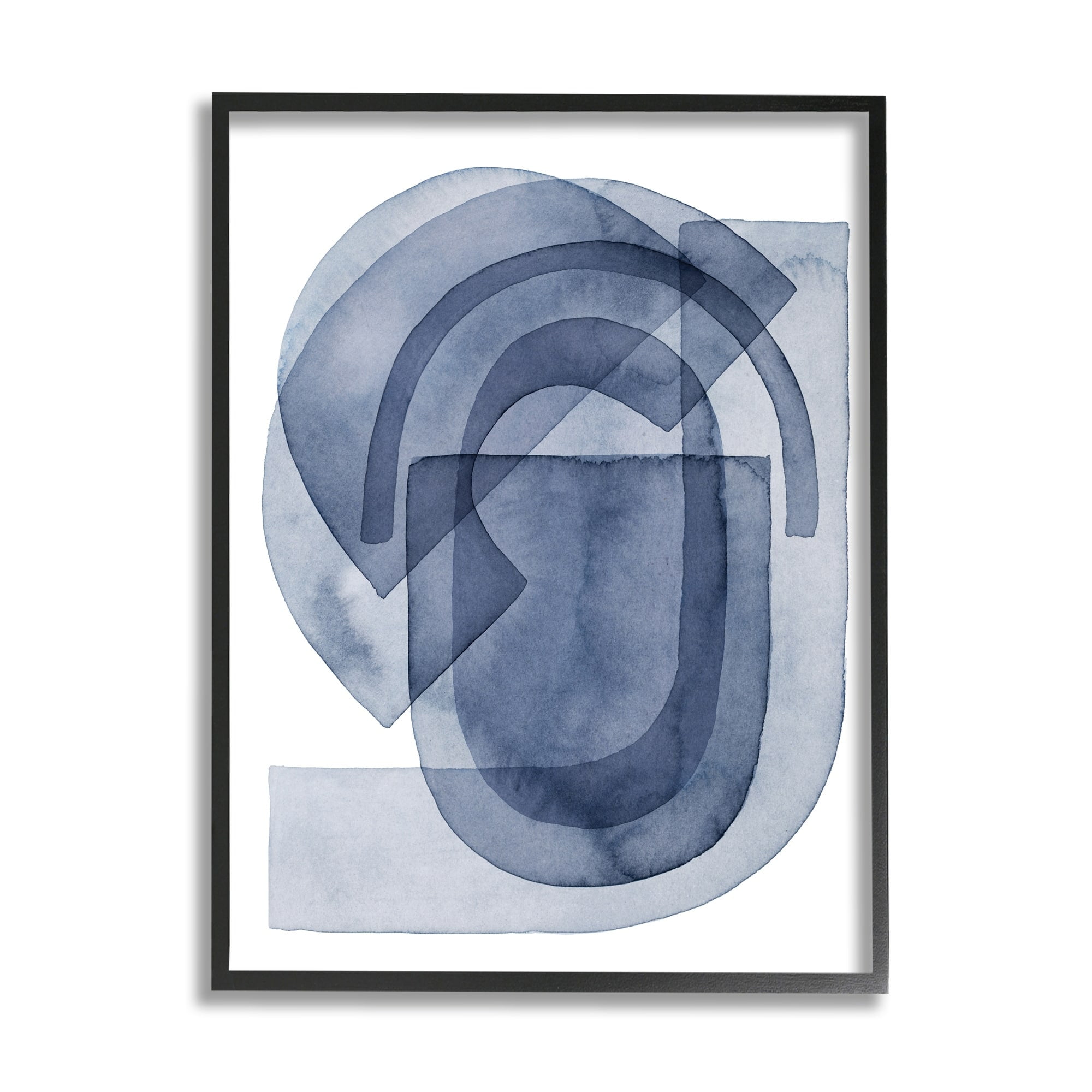 Stupell Industries Blue Gear Shape Abstraction Layered Opaque Details Abstract Painting Black Framed Art Print Wall Art, 24 x 30