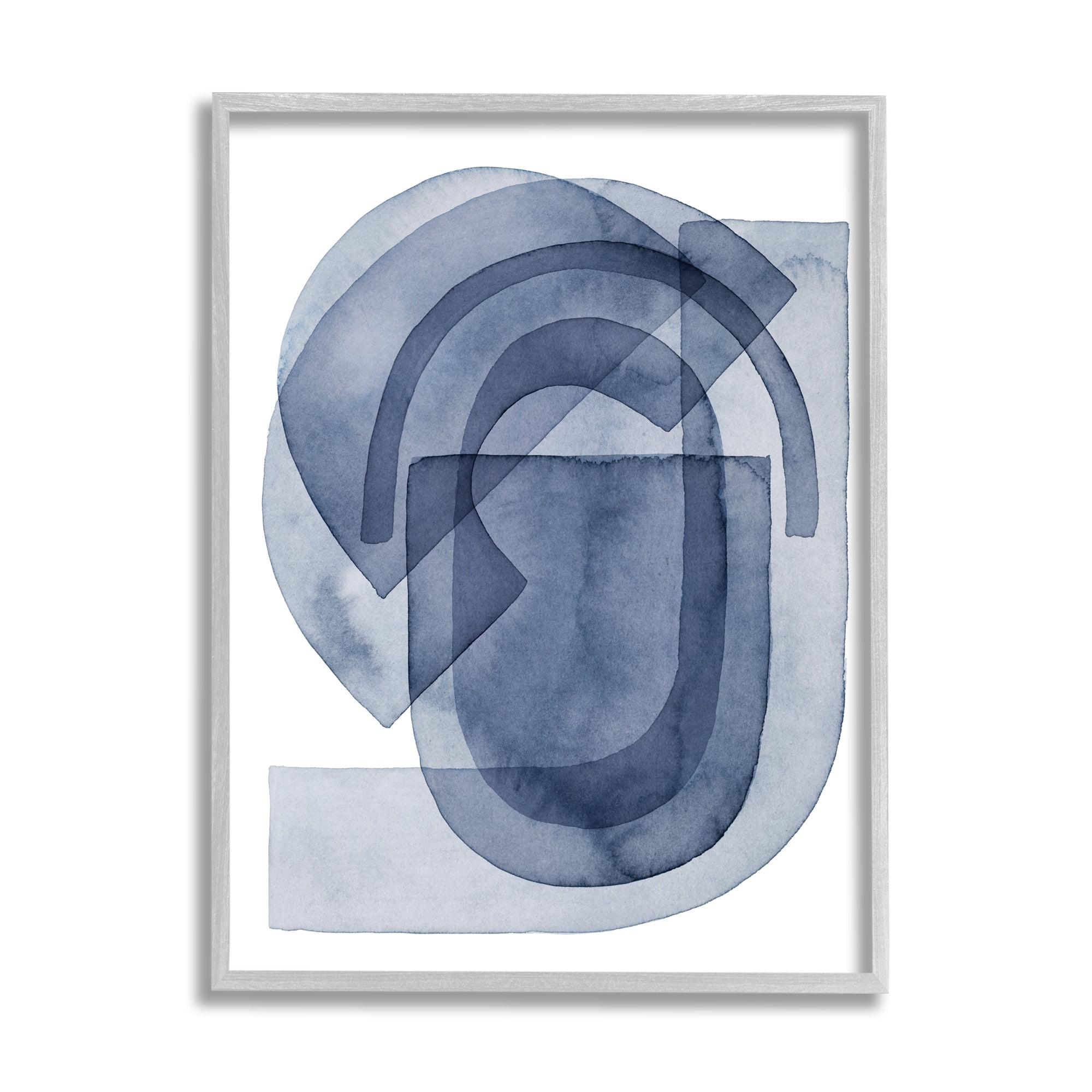 Stupell Industries Blue Gear Shape Abstraction Layered Opaque Details Abstract Painting Gray Framed Art Print Wall Art, 16 x 20