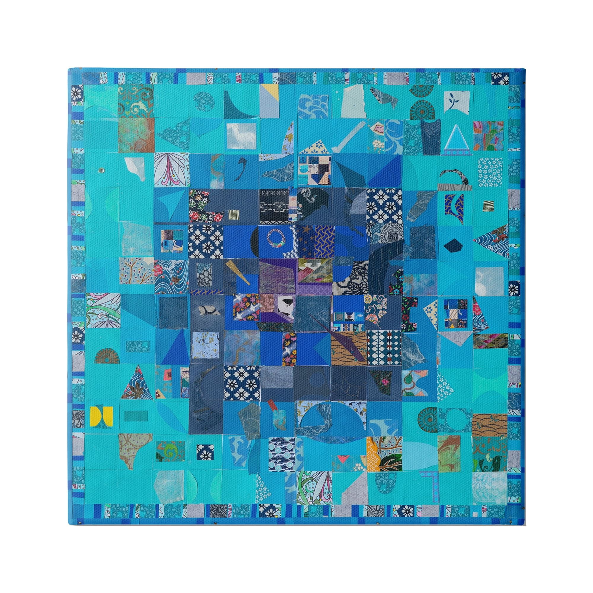 Stupell Industries Blue Geometric Collage Abstract Painting Gallery Wrapped Canvas Art Print Wall Art, 17 x 17