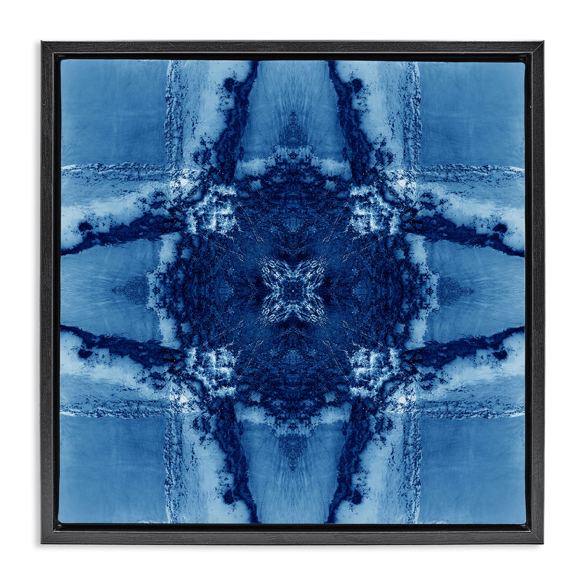 Stupell Industries Blue Geometric Shapes Abstract Painting Black Floater Framed Canvas Art Print Wall Art, 25 x 25