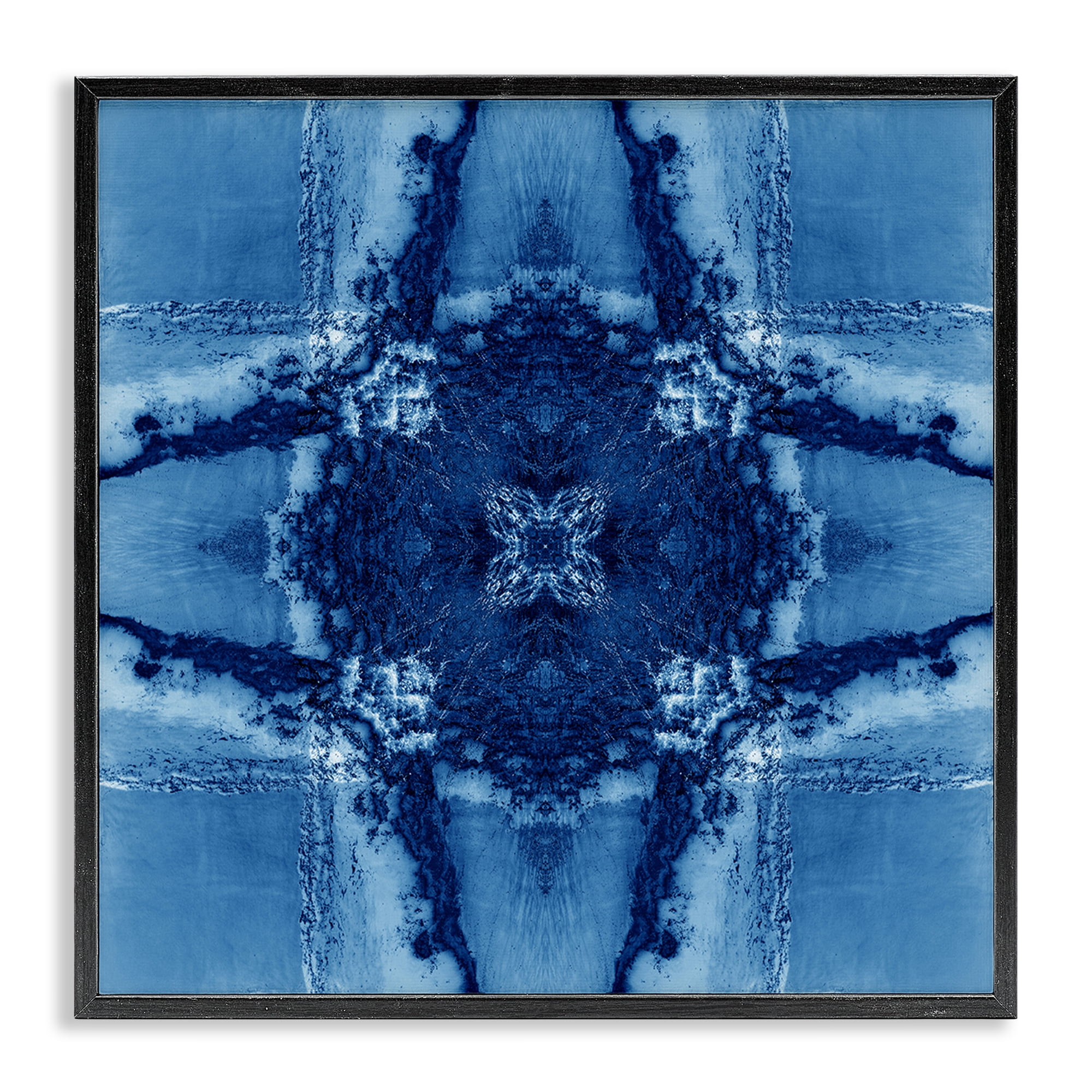Stupell Industries Blue Geometric Shapes Abstract Painting Black Framed Art Print Wall Art, 12 x 12