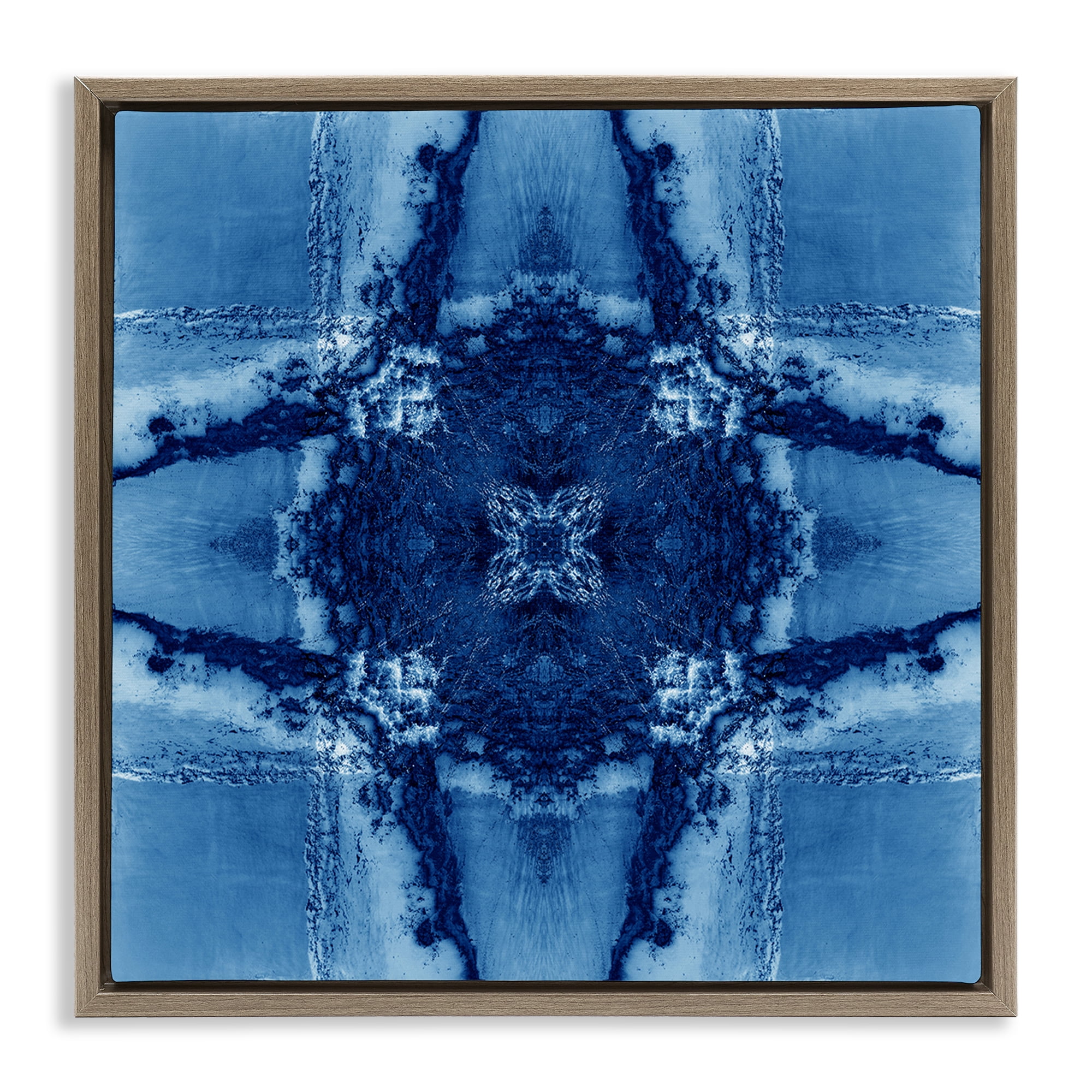 Stupell Industries Blue Geometric Shapes Abstract Painting Brown Floater Framed Canvas Art Print Wall Art, 25 x 25