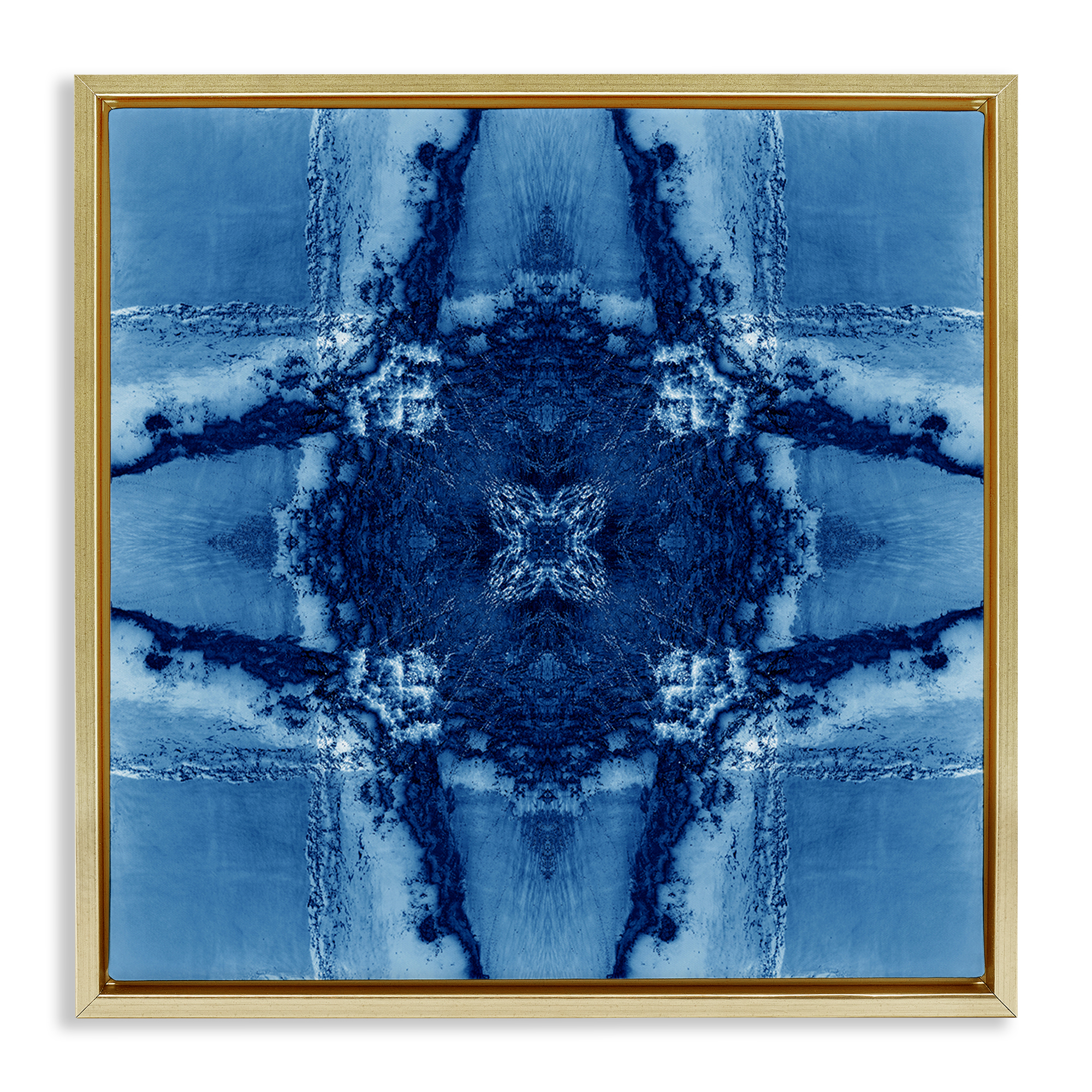 Stupell Industries Blue Geometric Shapes Abstract Painting Gold Floater Framed Canvas Art Print Wall Art, 25 x 25