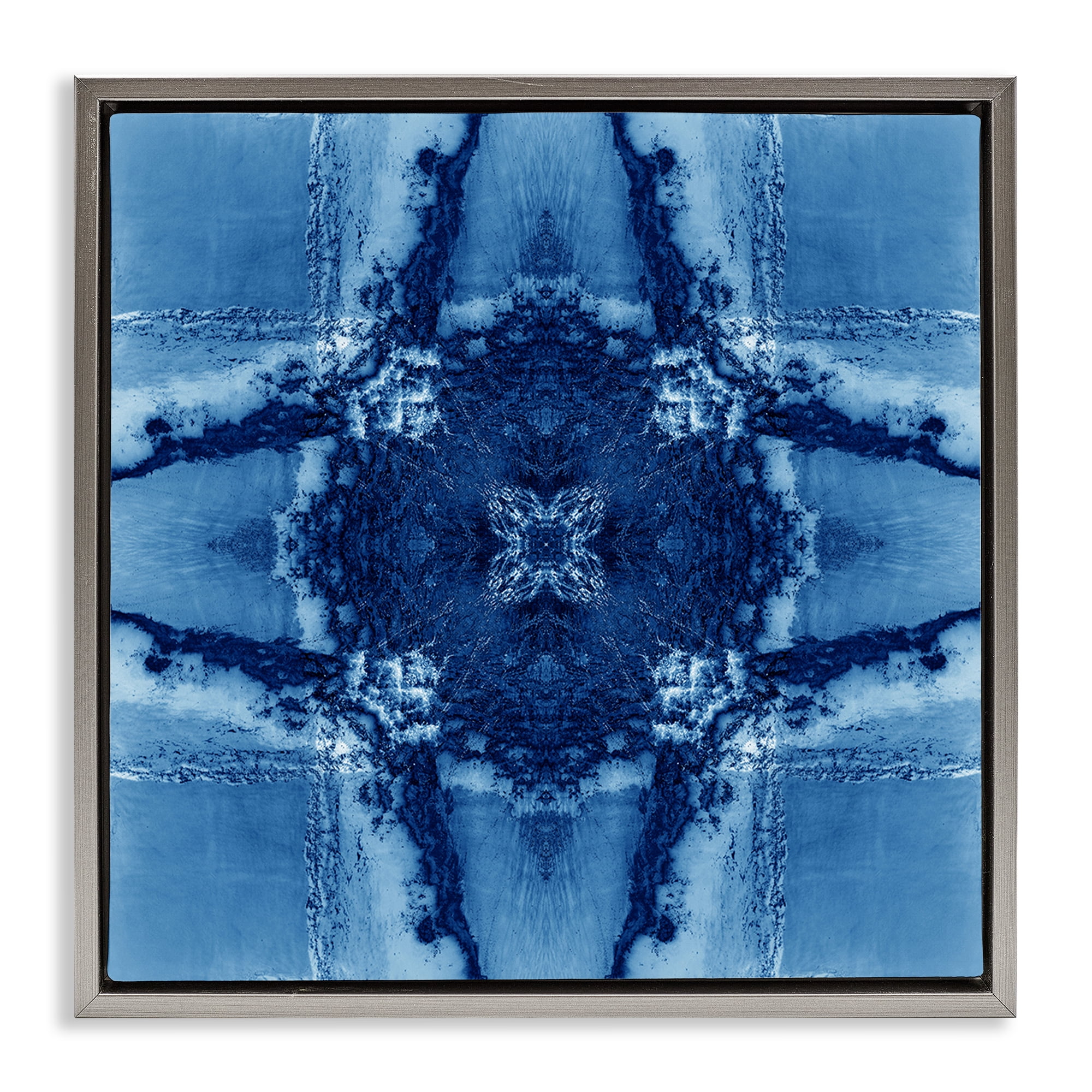 Stupell Industries Blue Geometric Shapes Abstract Painting Gray Floater Framed Canvas Art Print Wall Art, 18 x 18