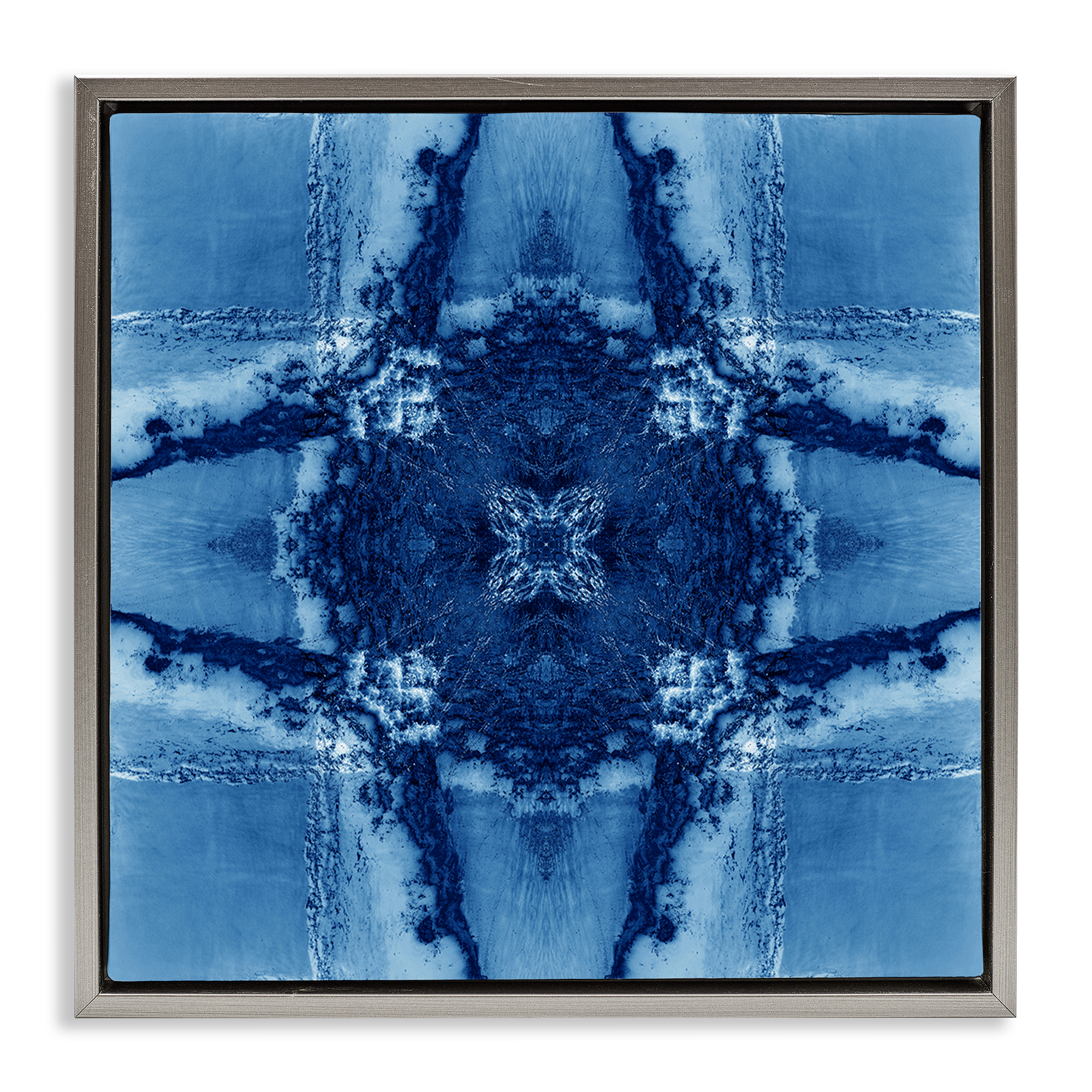 Stupell Industries Blue Geometric Shapes Abstract Painting Gray Floater Framed Canvas Art Print Wall Art, 25 x 25