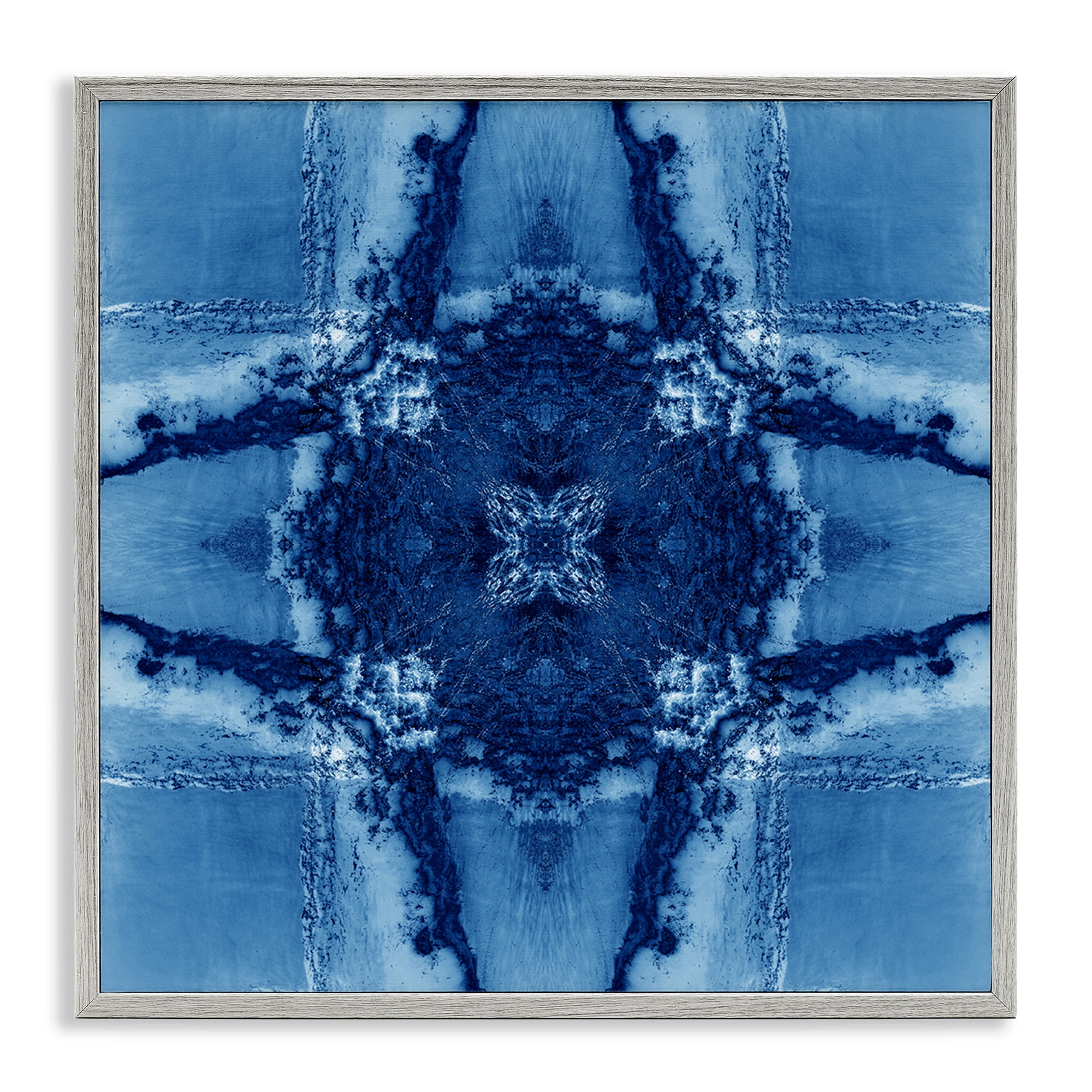 Stupell Industries Blue Geometric Shapes Abstract Painting Gray Framed Art Print Wall Art, 12 x 12
