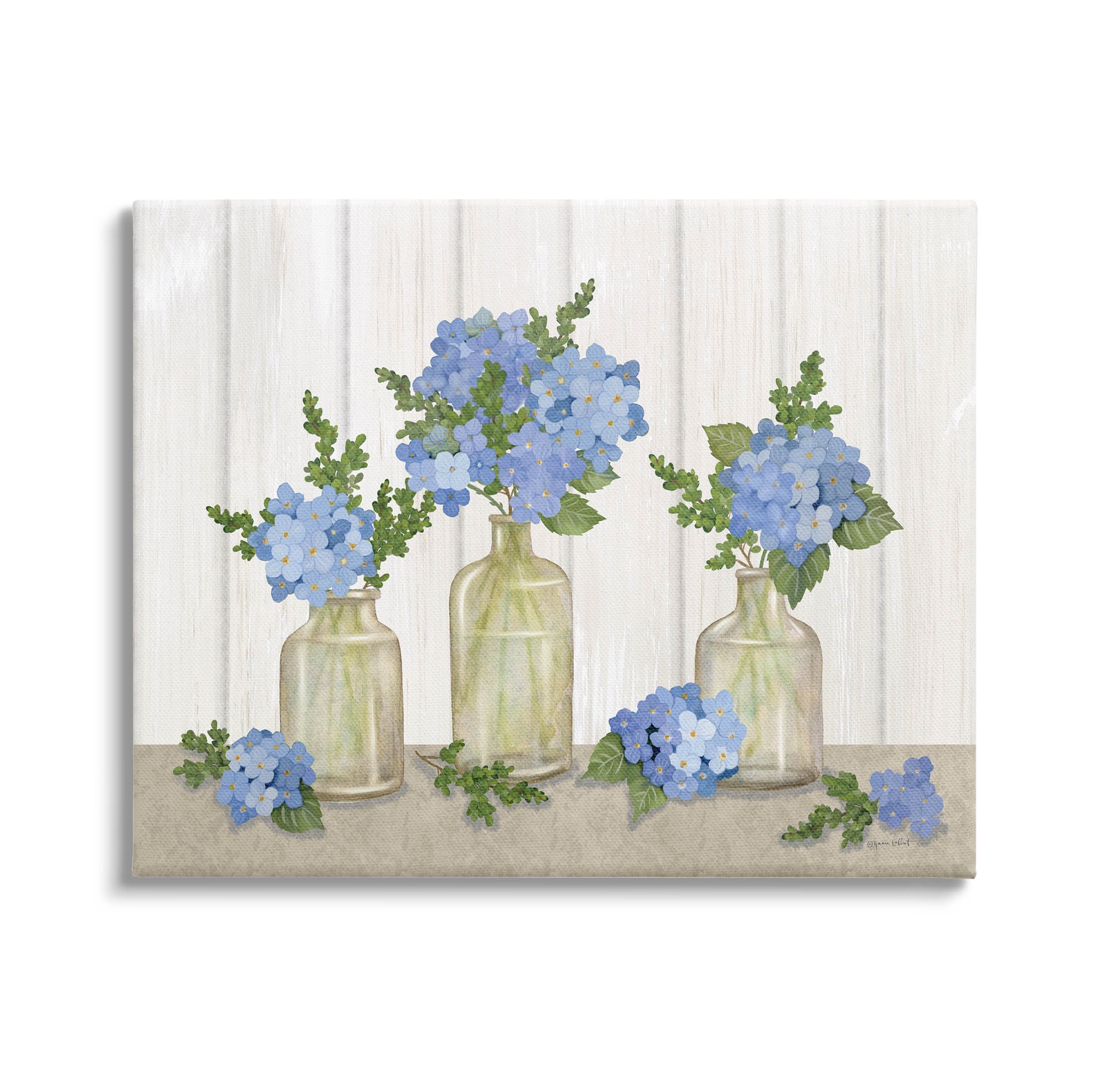 Stupell Industries Blue Geranium Flower Vases Graphic Art Gallery Wrapped Canvas Print Wall Art, Design by Annie LaPoint