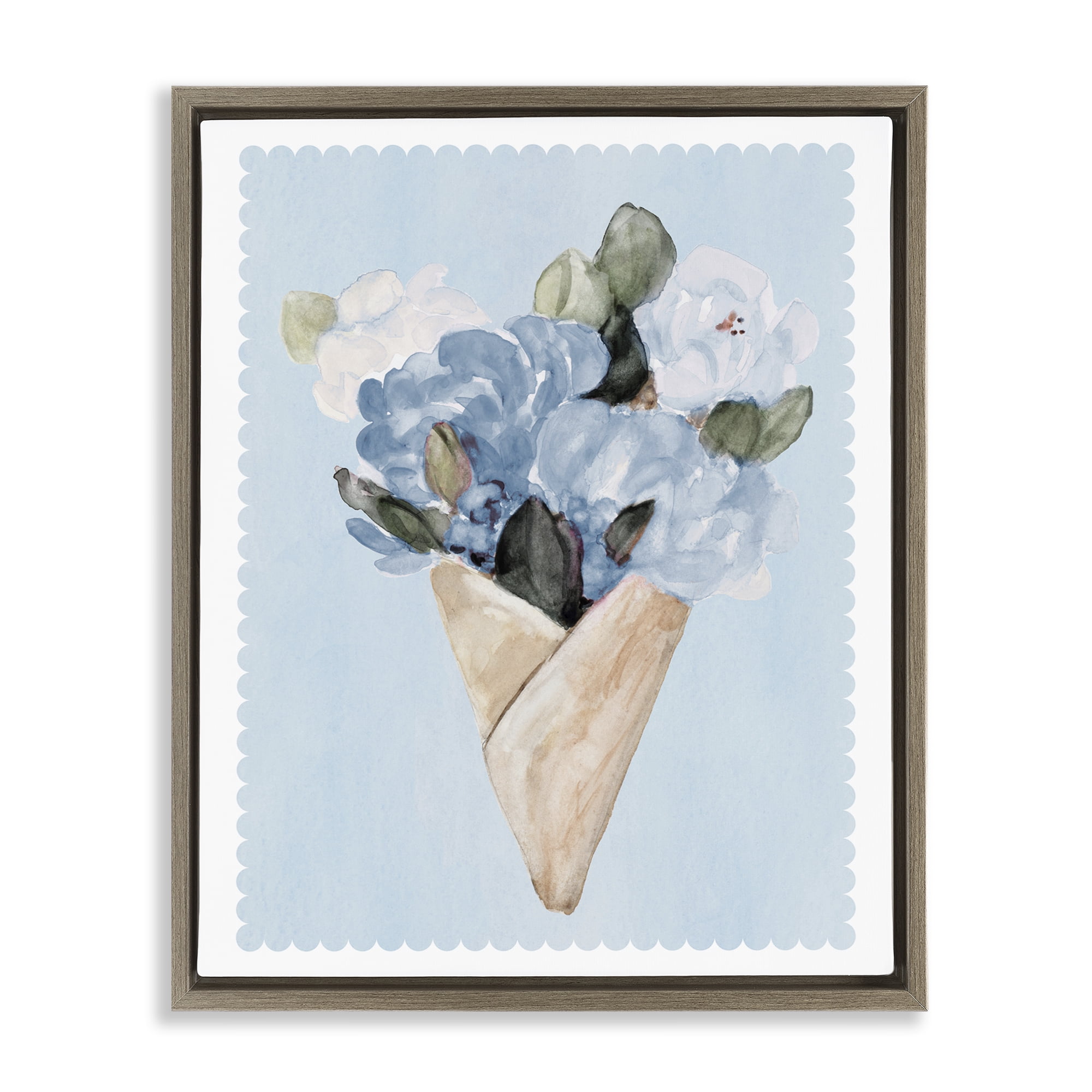Stupell Industries Blue Gift Bouquet Brown Framed Floater Canvas Wall Art, design by Lanie Loreth