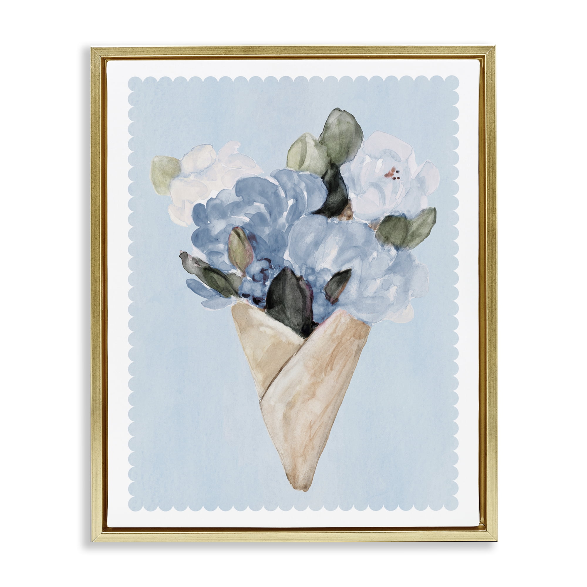 Stupell Industries Blue Gift Bouquet Gold Framed Floater Canvas Wall Art, design by Lanie Loreth